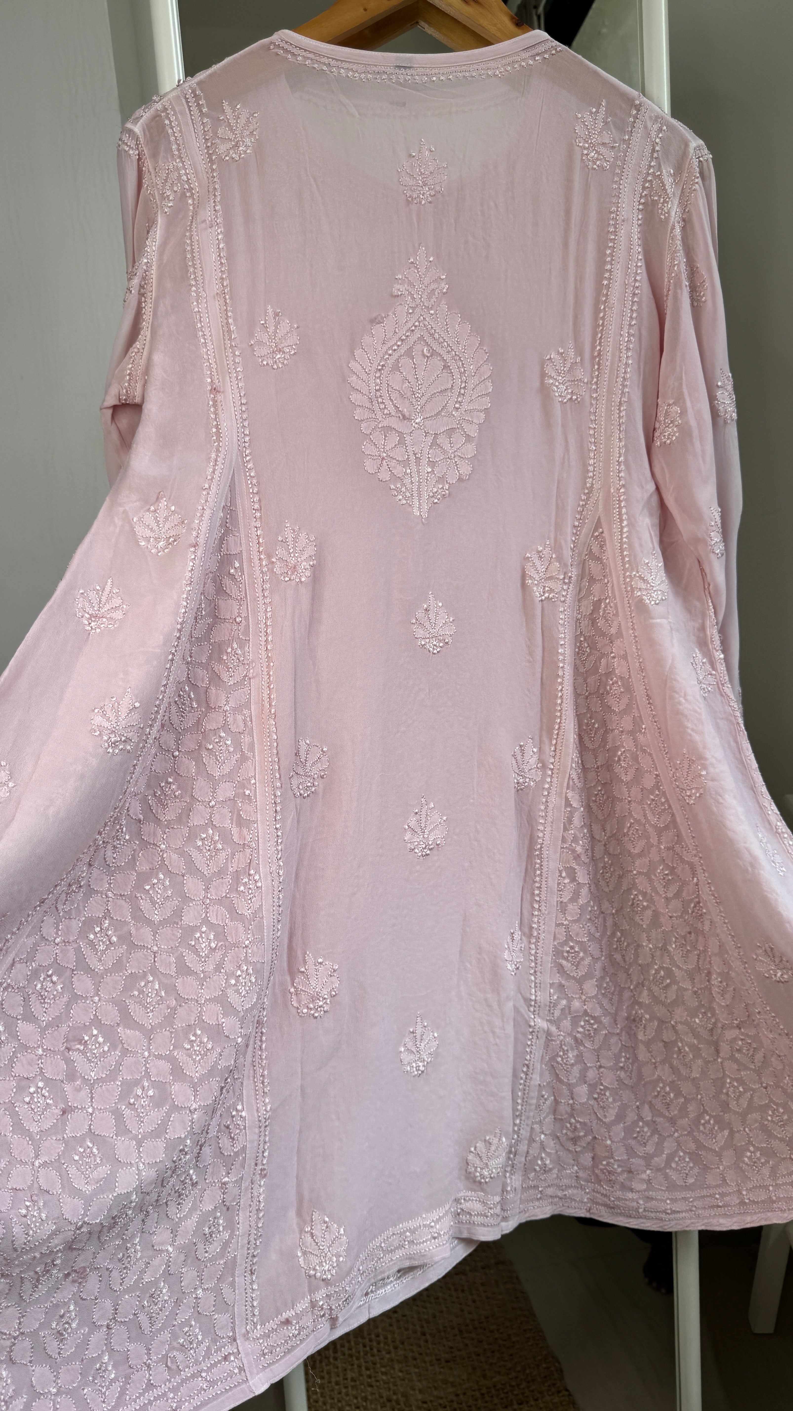 Viscose Chikankari Short Anarkali - Pale Pink - Sahar Collection