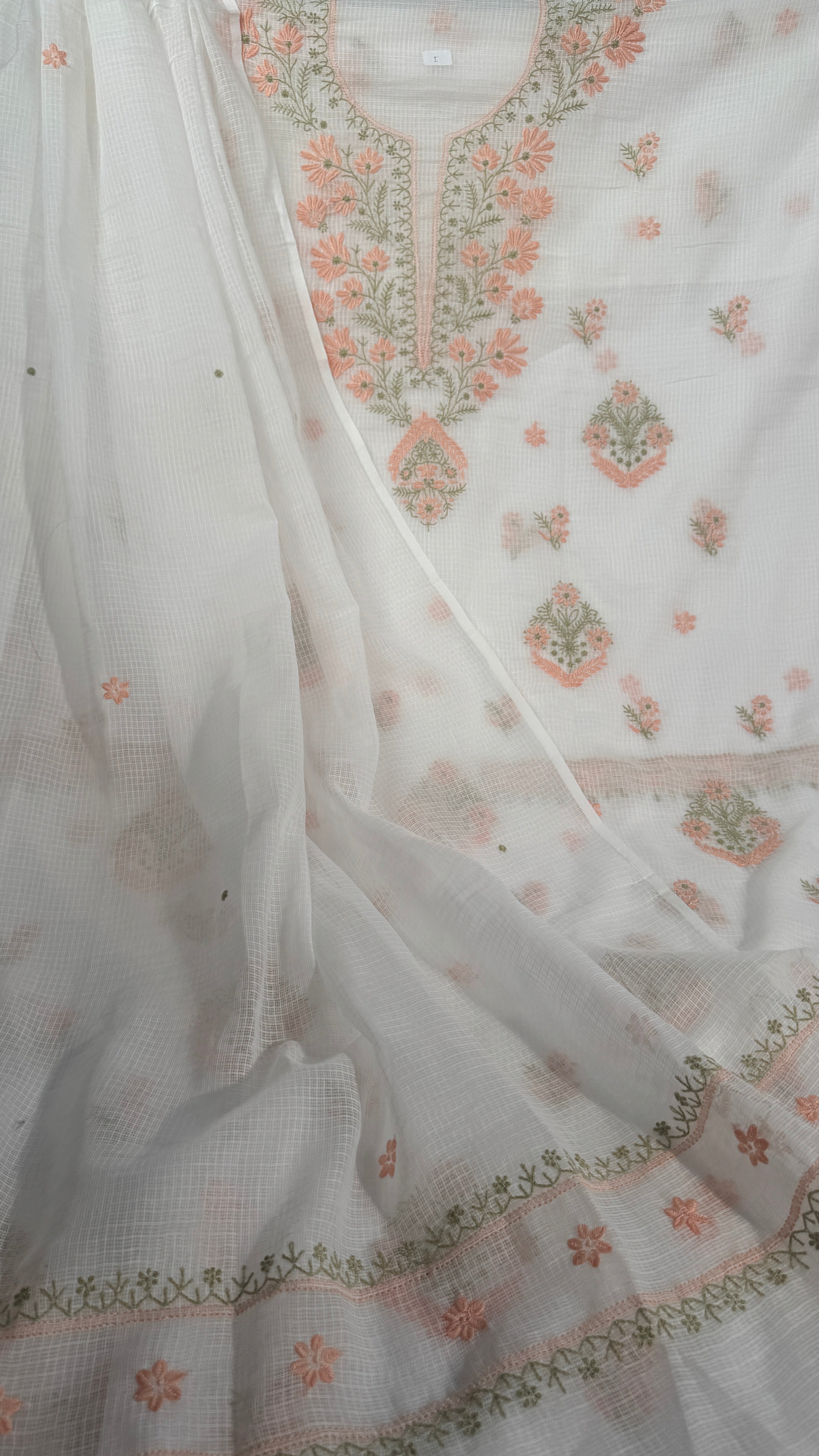 Kota Length with Dupatta - White
