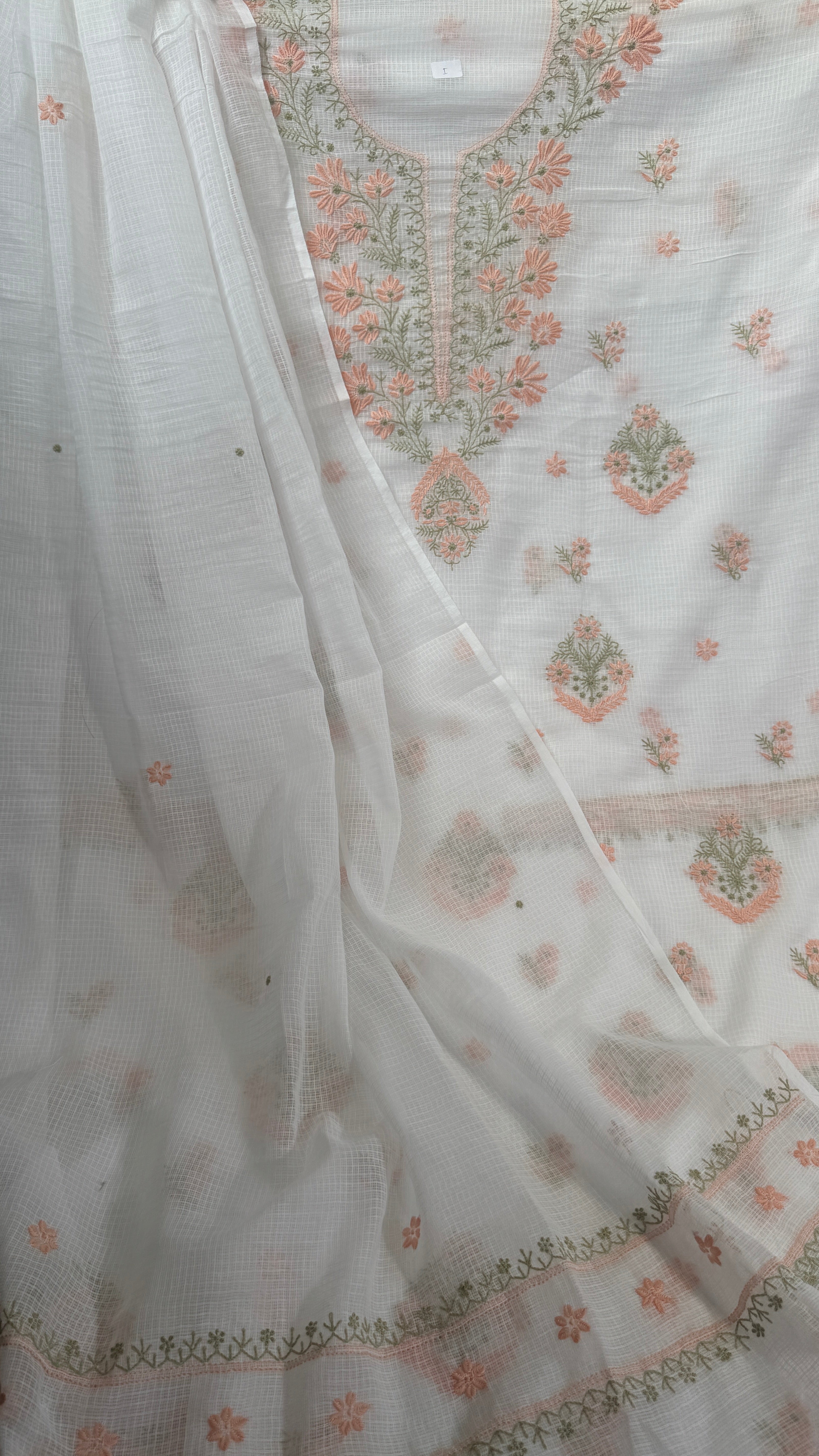 Kota Length with Dupatta - White