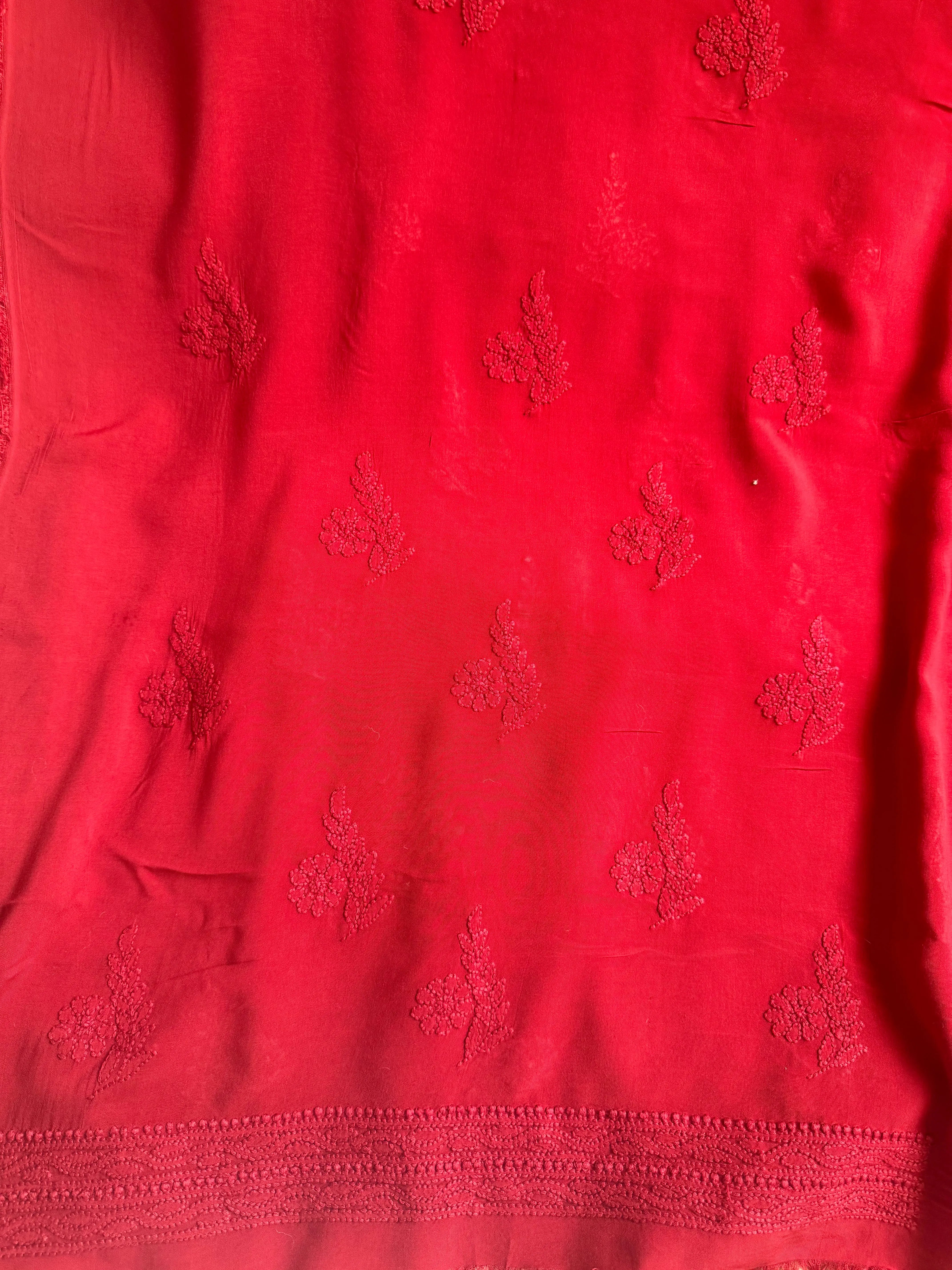 Modal Unstitched Kurti Fabric - Red ARIAA CHIKANKARI 