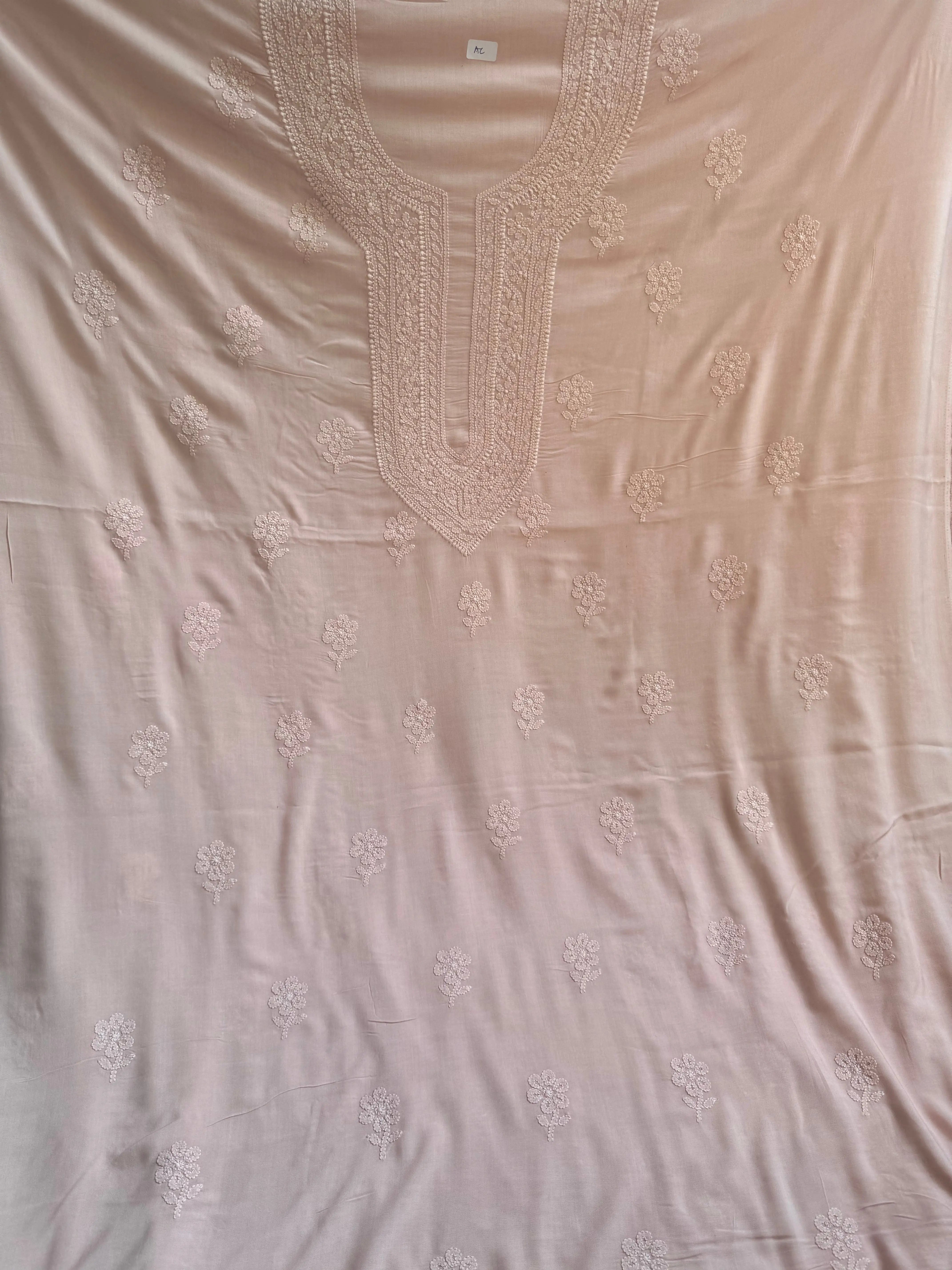 Modal Unstitched Kurti Fabric - Pale Pink ARIAA CHIKANKARI 