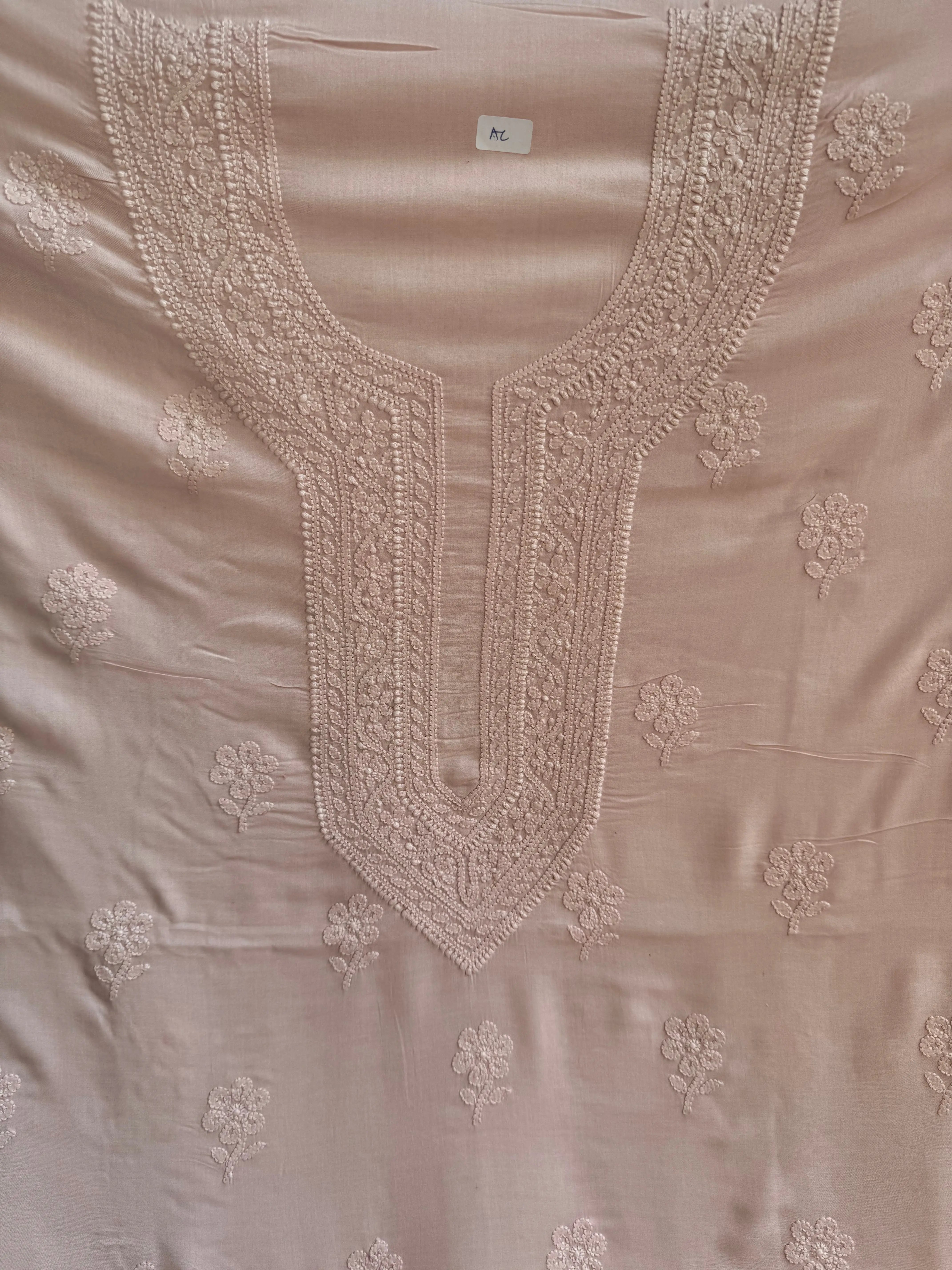 Modal Unstitched Kurti Fabric - Pale Pink ARIAA CHIKANKARI 