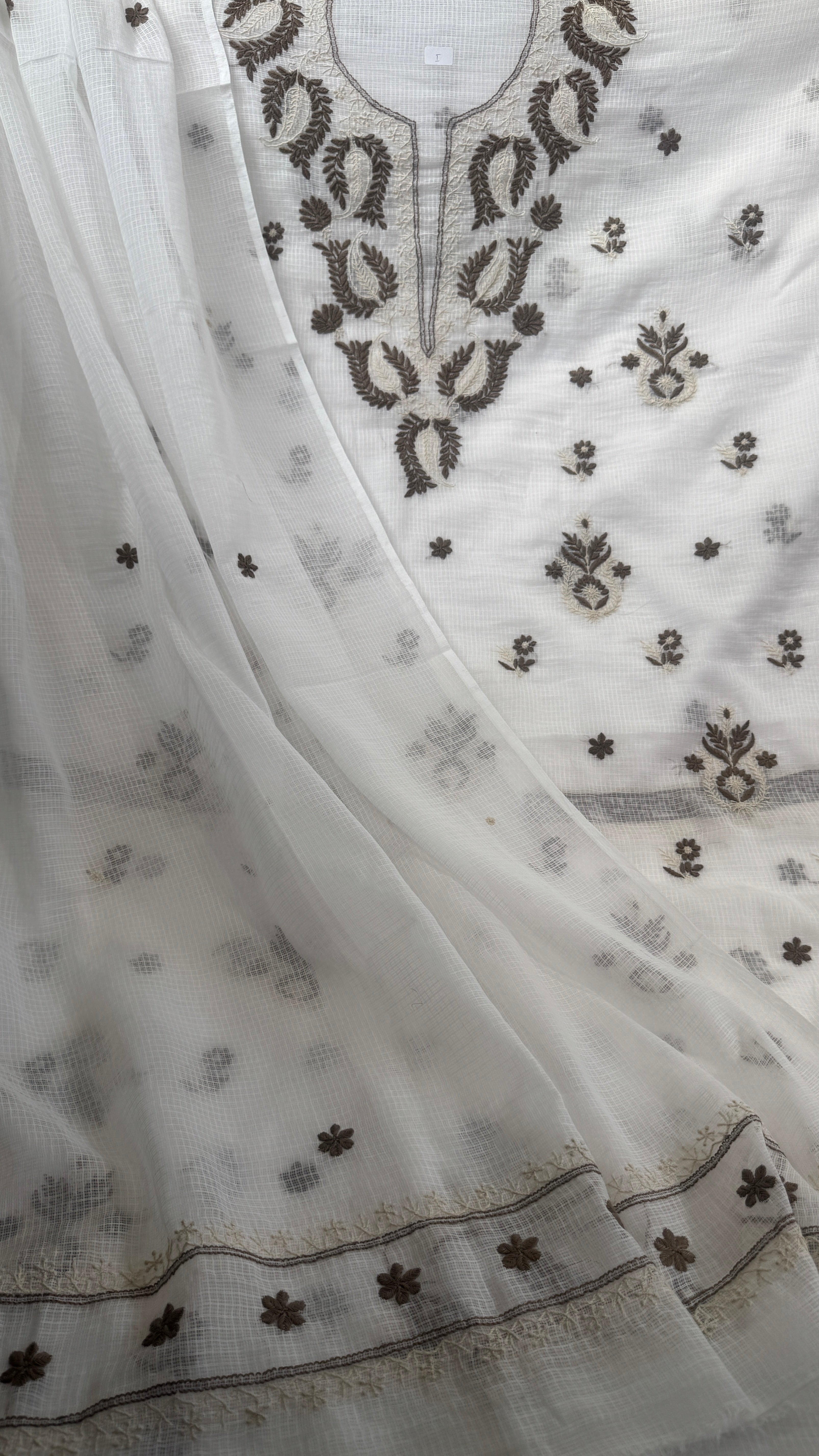 Kota Length with Dupatta - White