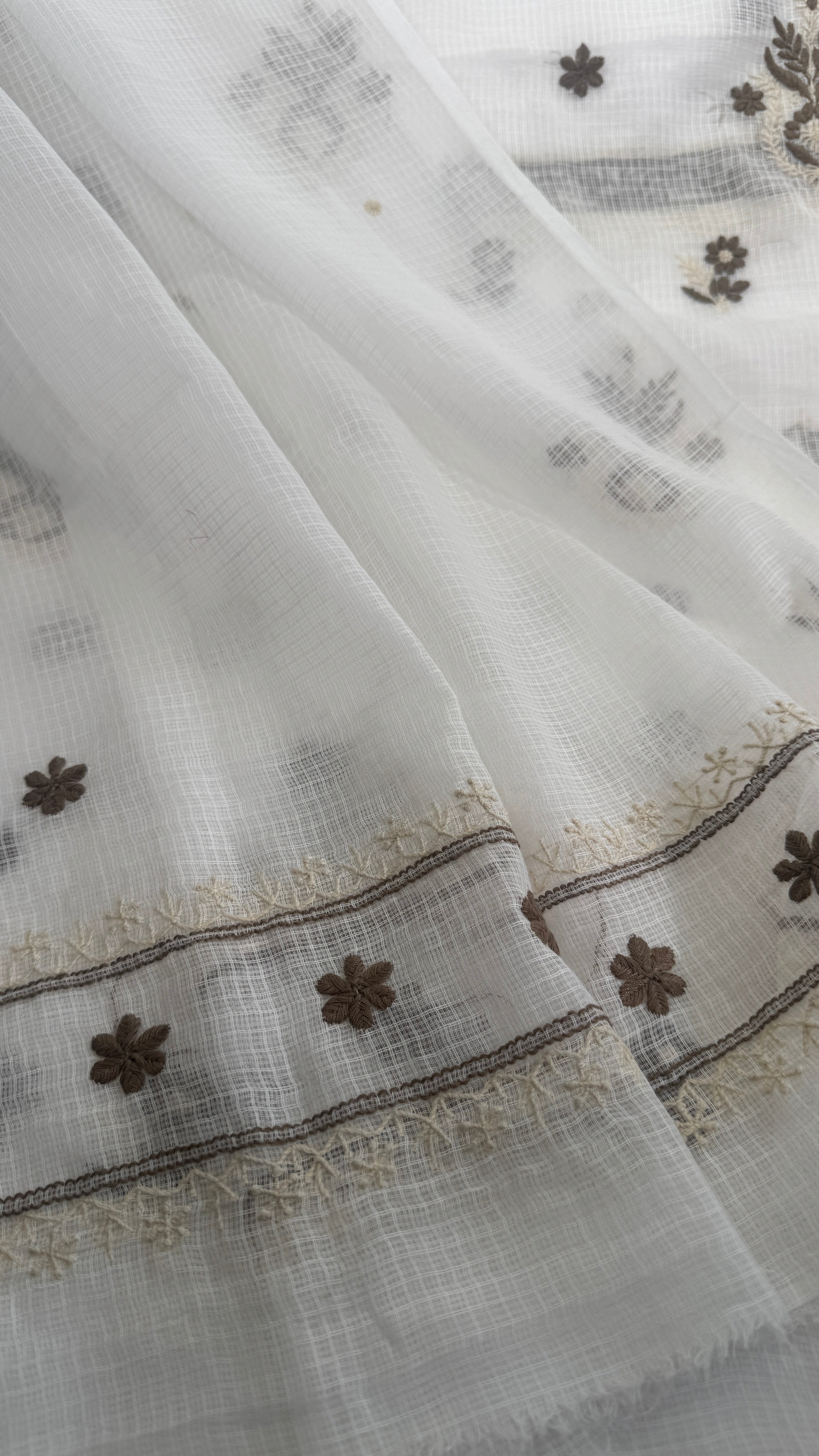 Kota Length with Dupatta - White