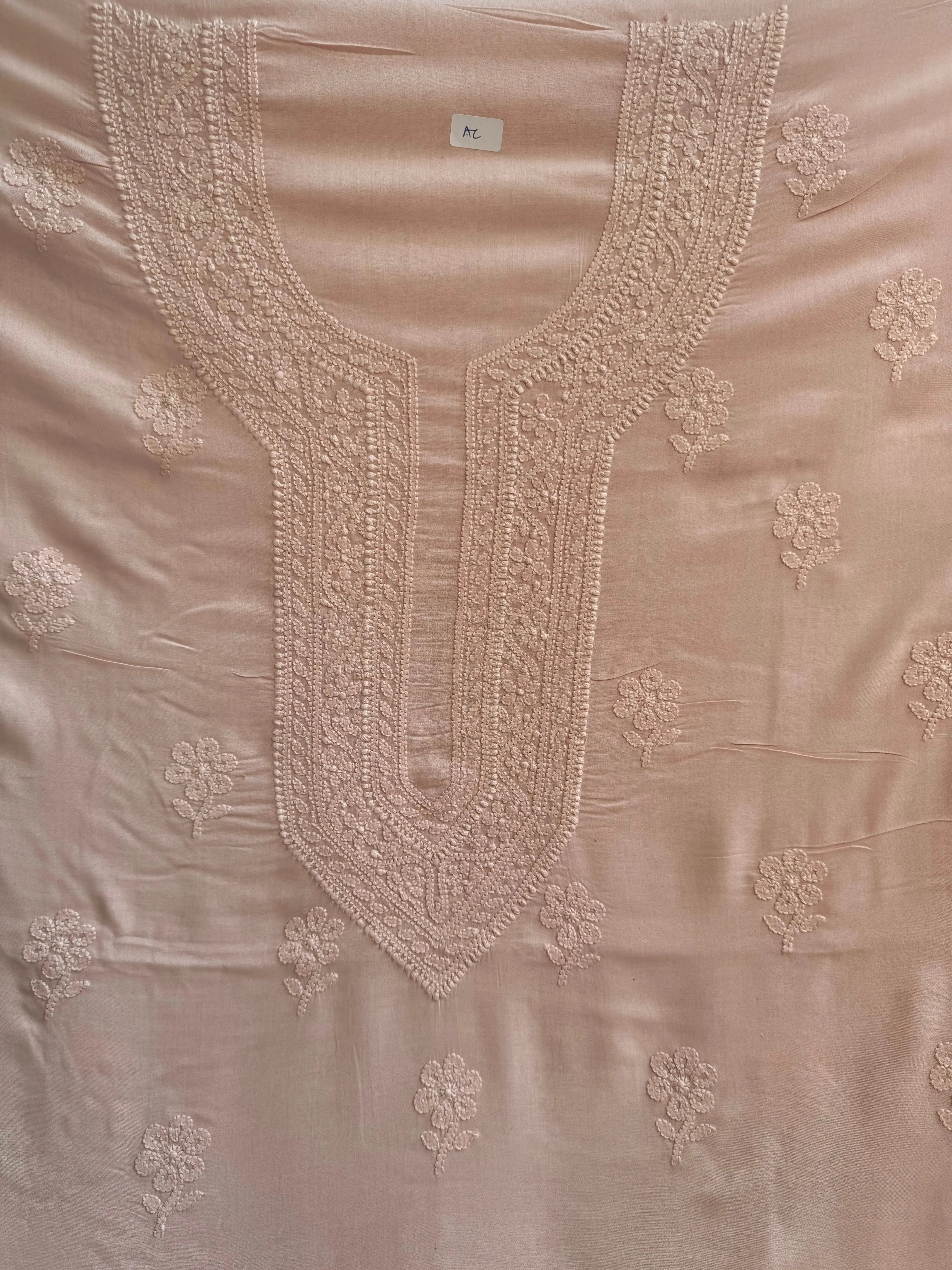 Modal Unstitched Kurti Fabric - Pale Pink ARIAA CHIKANKARI 