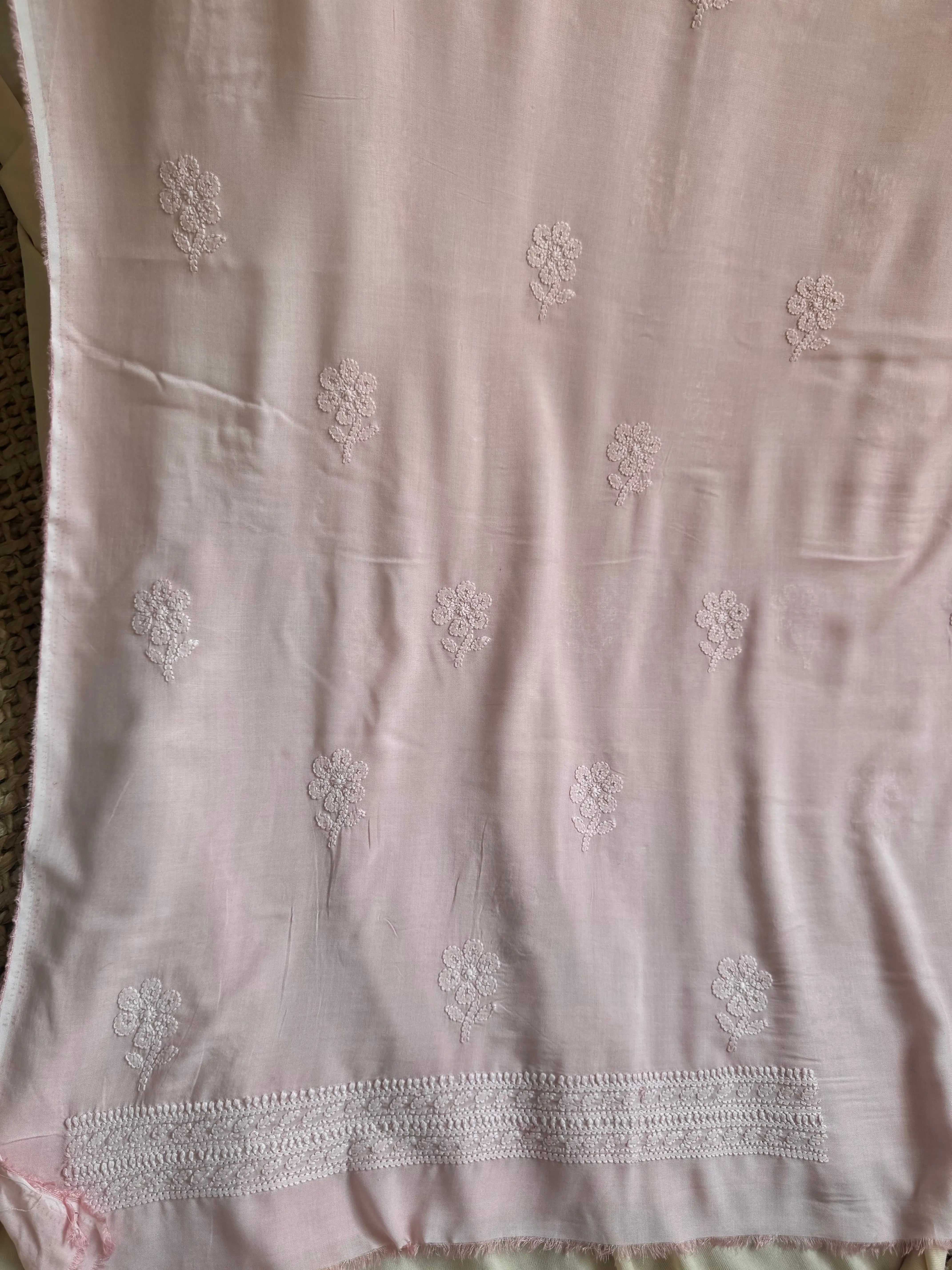 Modal Unstitched Kurti Fabric - Pale Pink ARIAA CHIKANKARI 