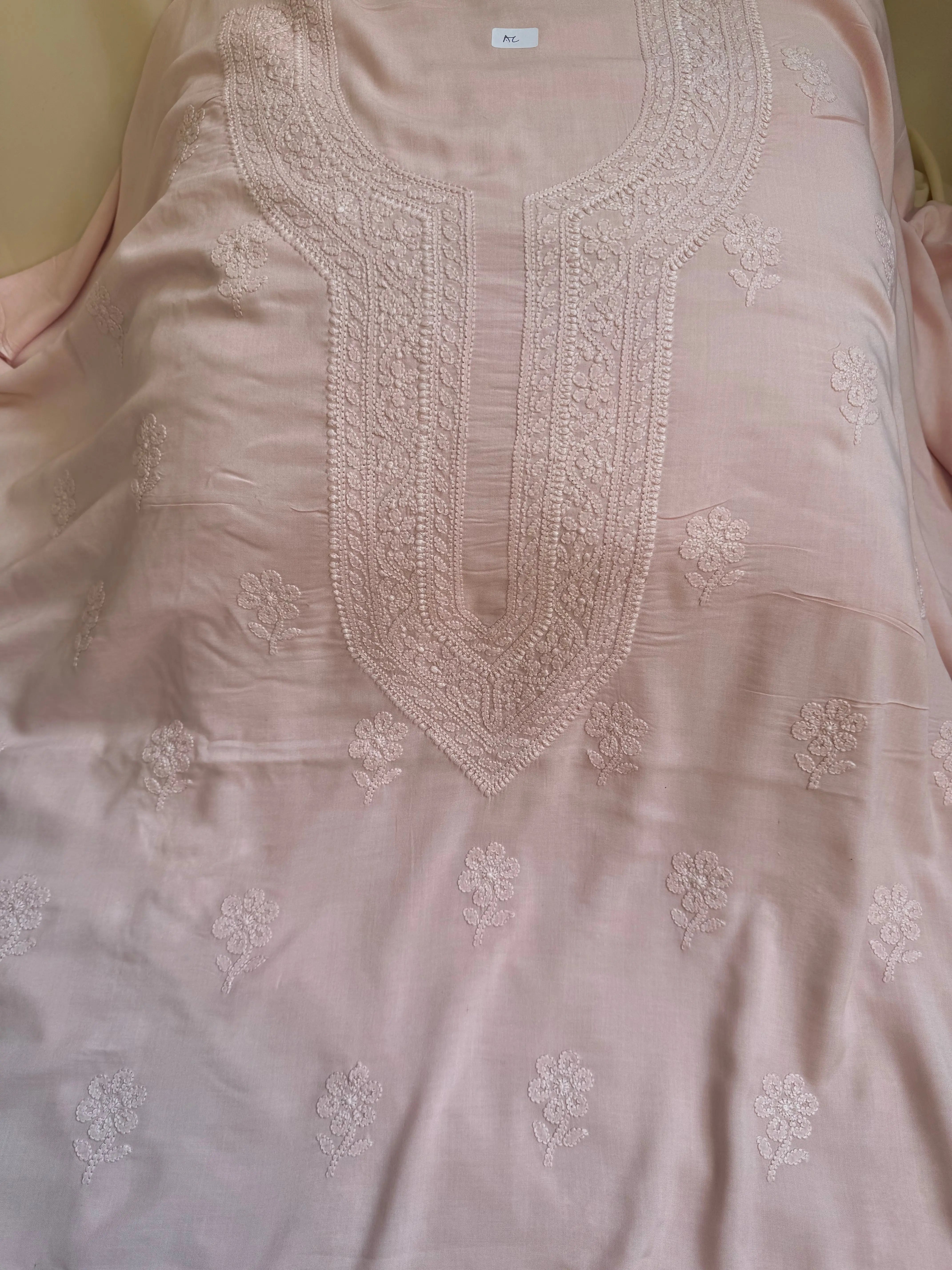 Modal Unstitched Kurti Fabric - Pale Pink ARIAA CHIKANKARI 