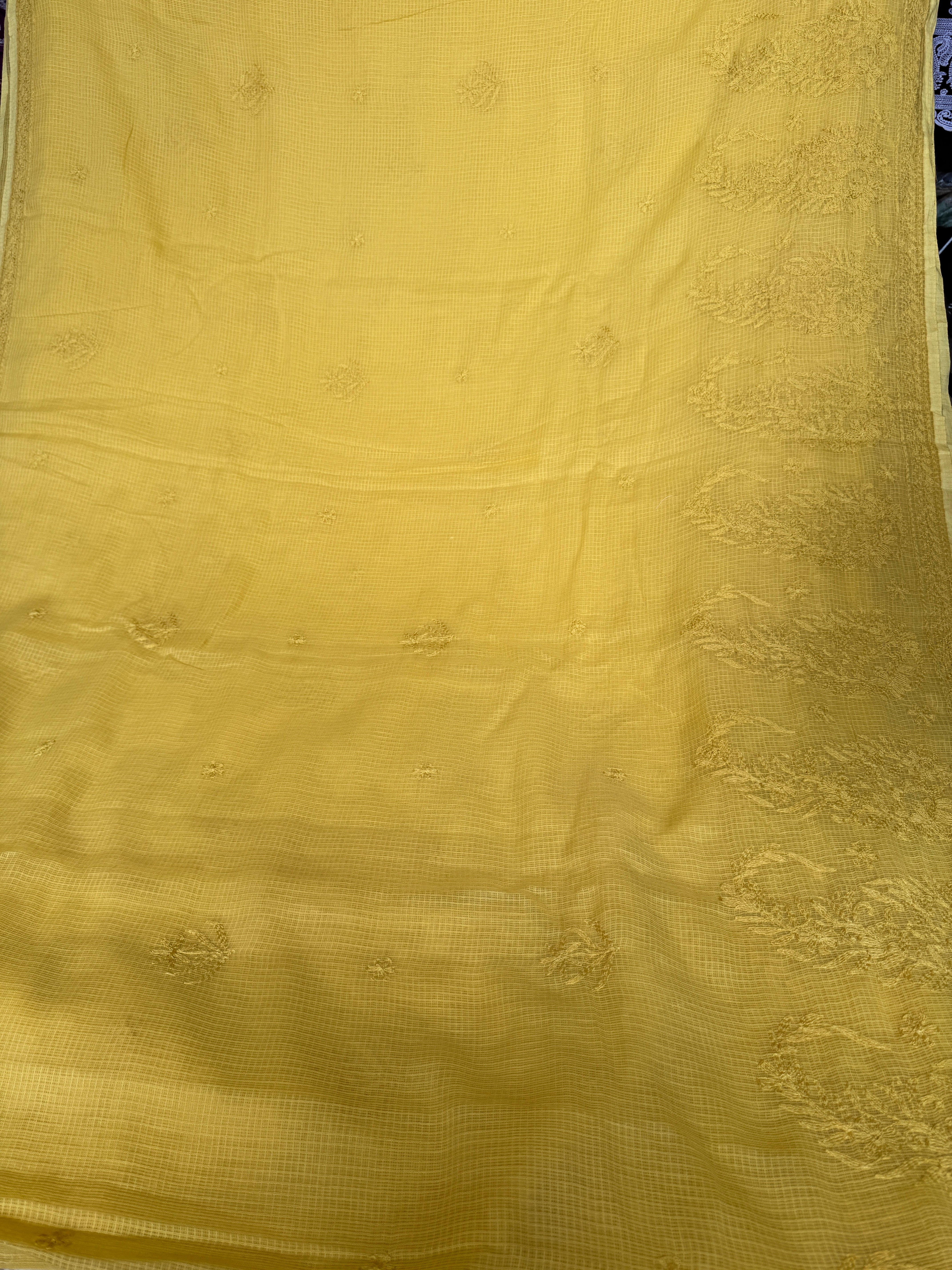 Kota Chikankari saree in Mustard Yellow ARIAA CHIKANKARI 