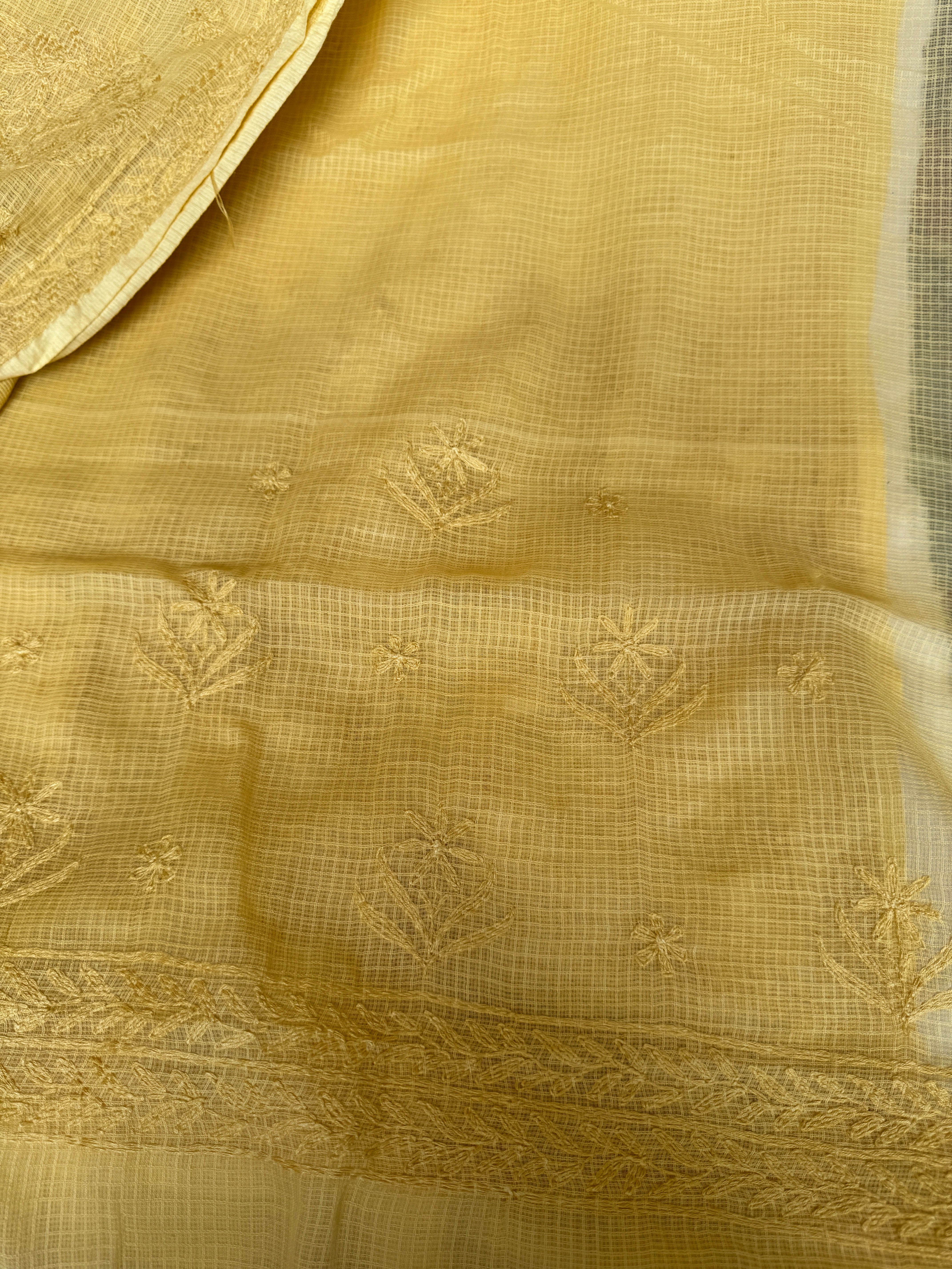 Kota Chikankari saree in Mustard Yellow ARIAA CHIKANKARI 