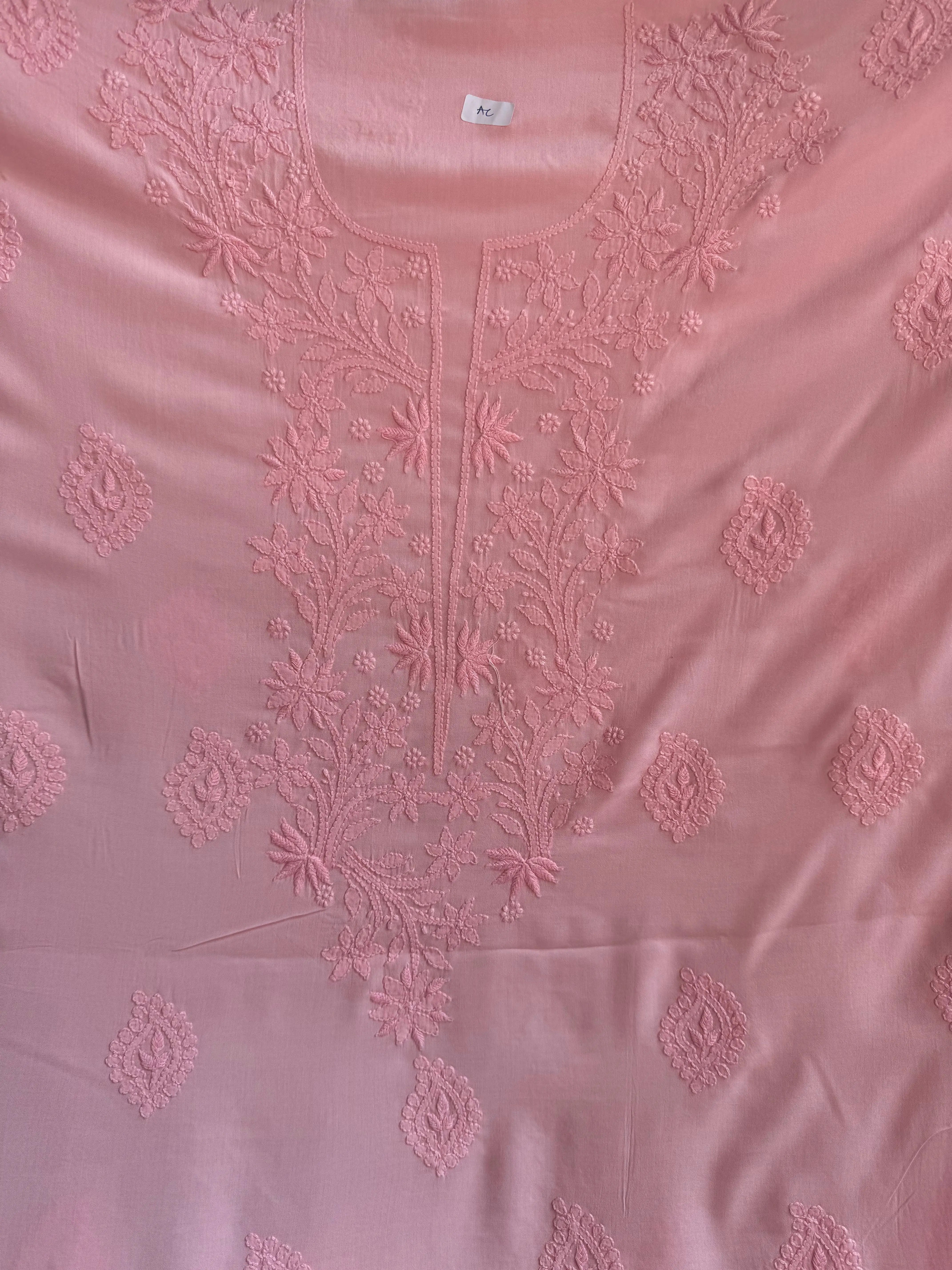 Modal Unstitched Kurti Fabric - Pink - ARIAA CHIKANKARI