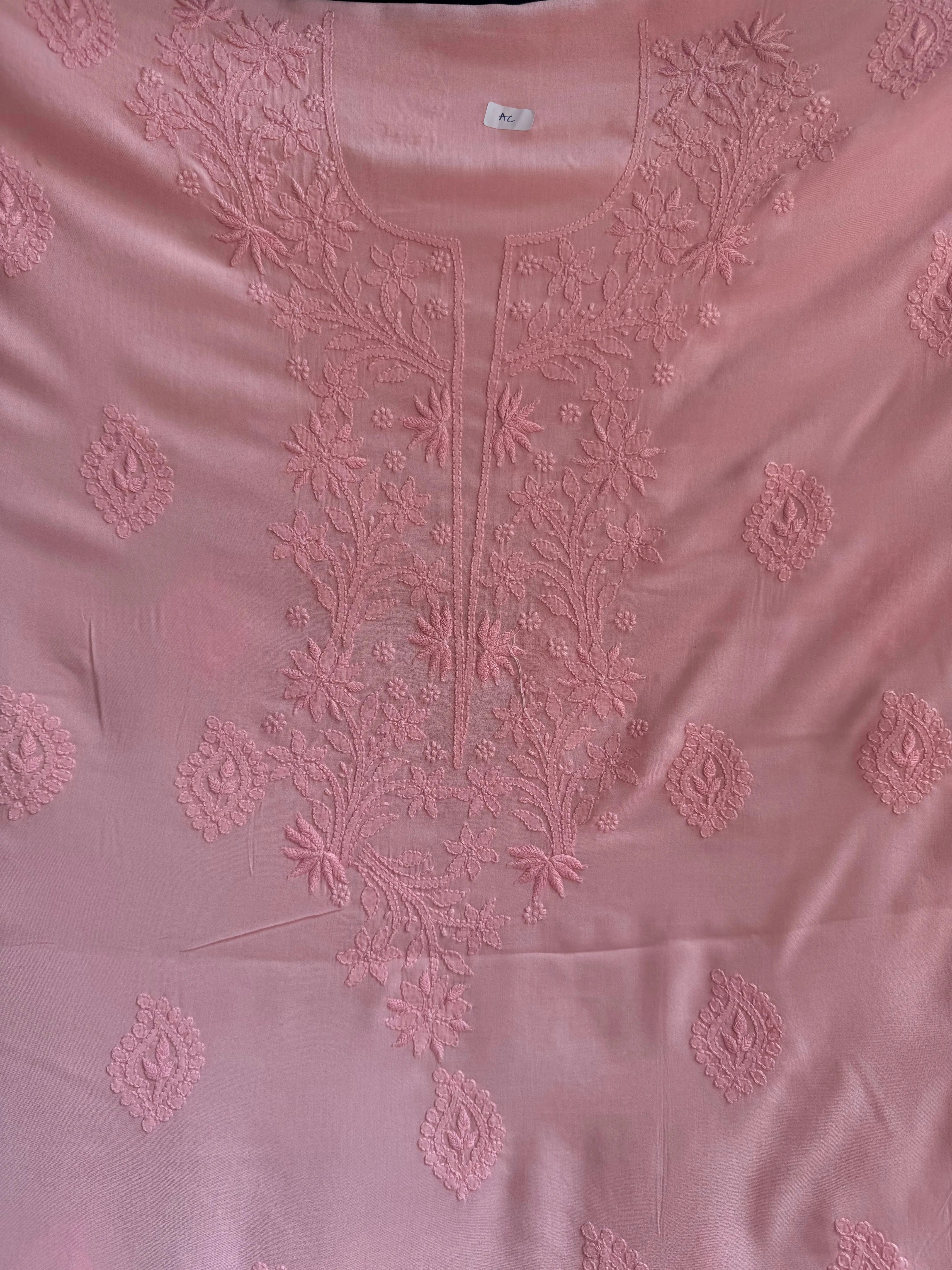 Modal Unstitched Kurti Fabric - Pink - ARIAA CHIKANKARI