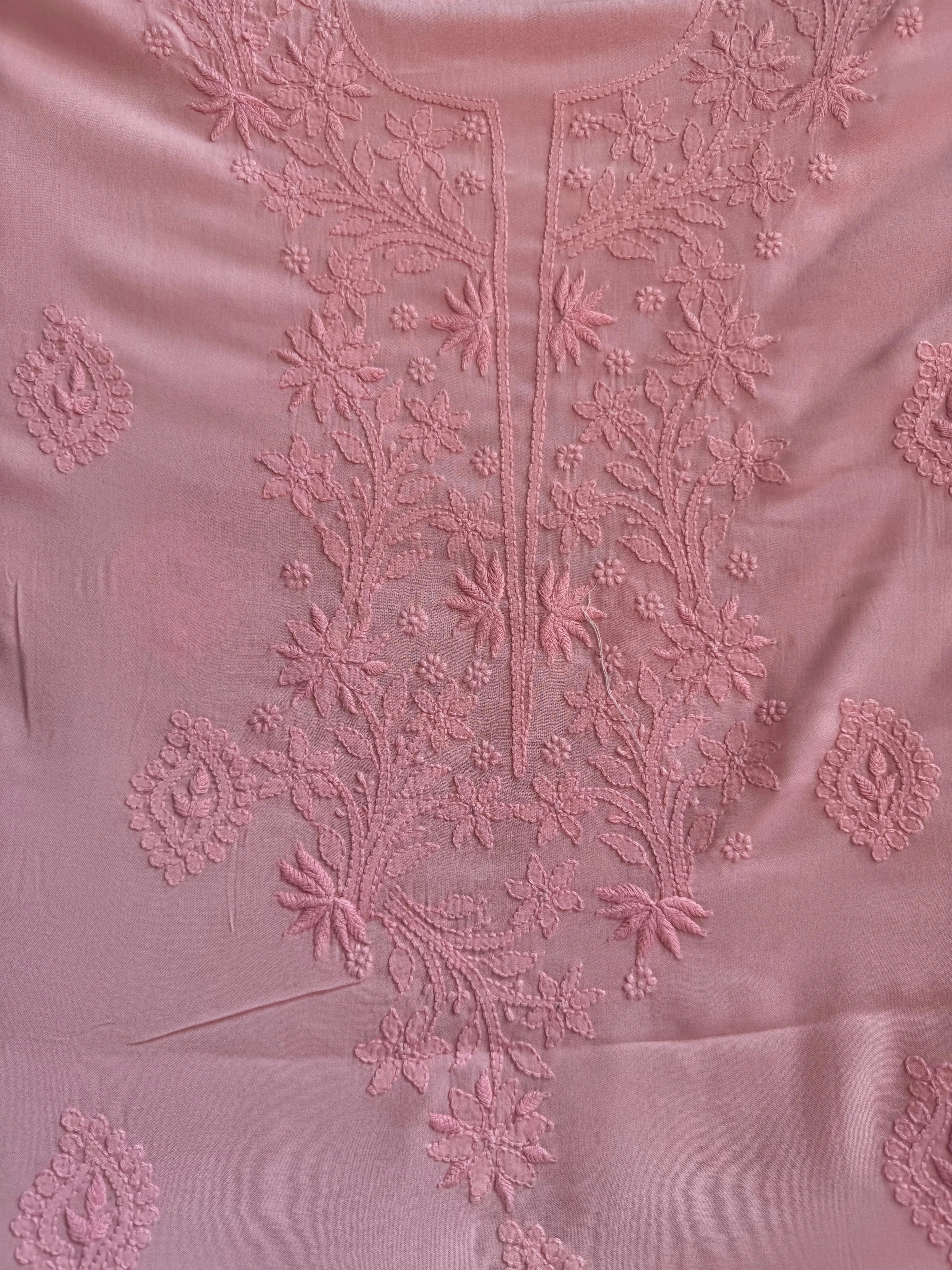 Modal Unstitched Kurti Fabric - Pink - ARIAA CHIKANKARI