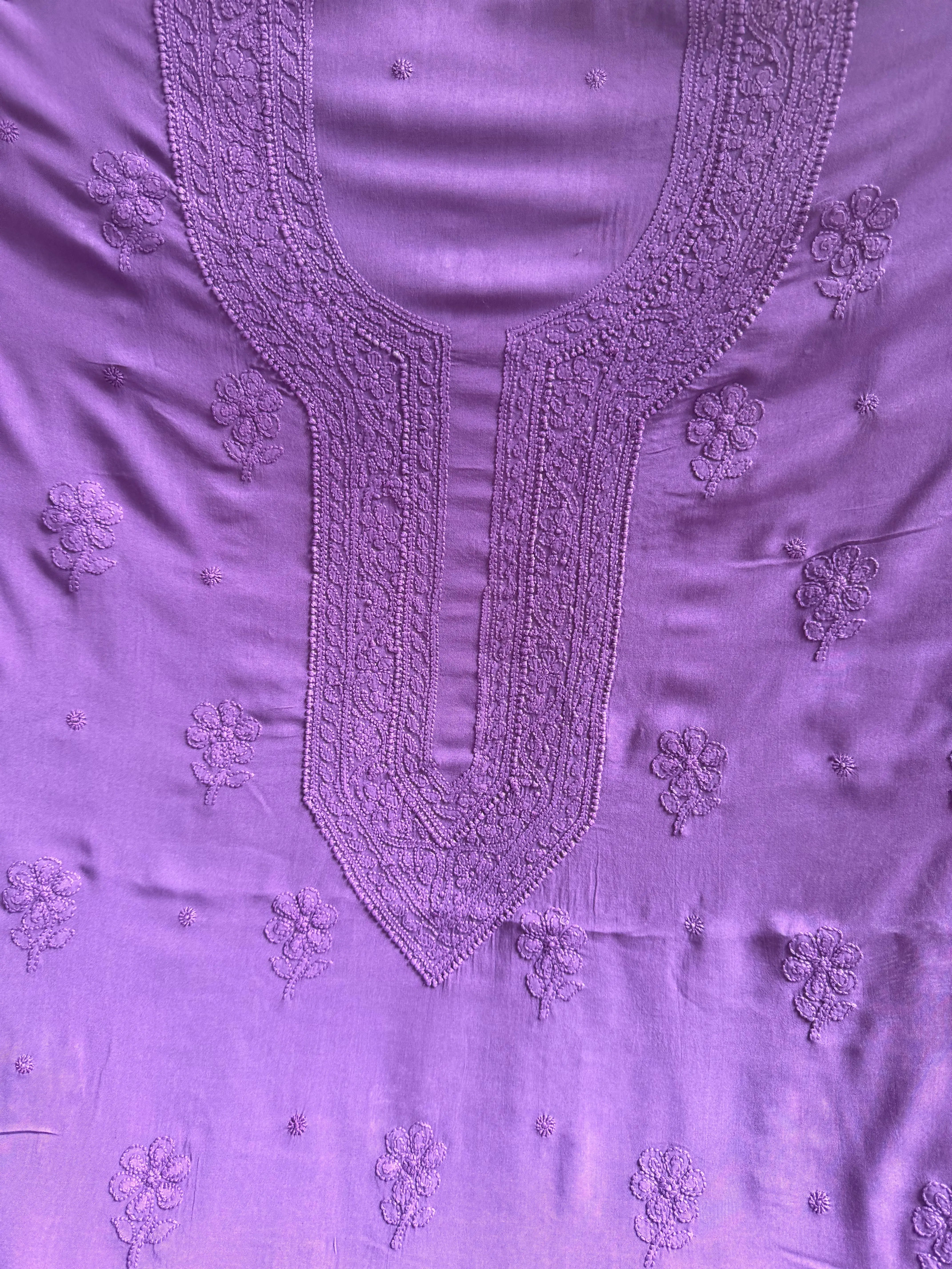 Modal Unstitched Kurti Fabric - Purple Mauve ARIAA CHIKANKARI 