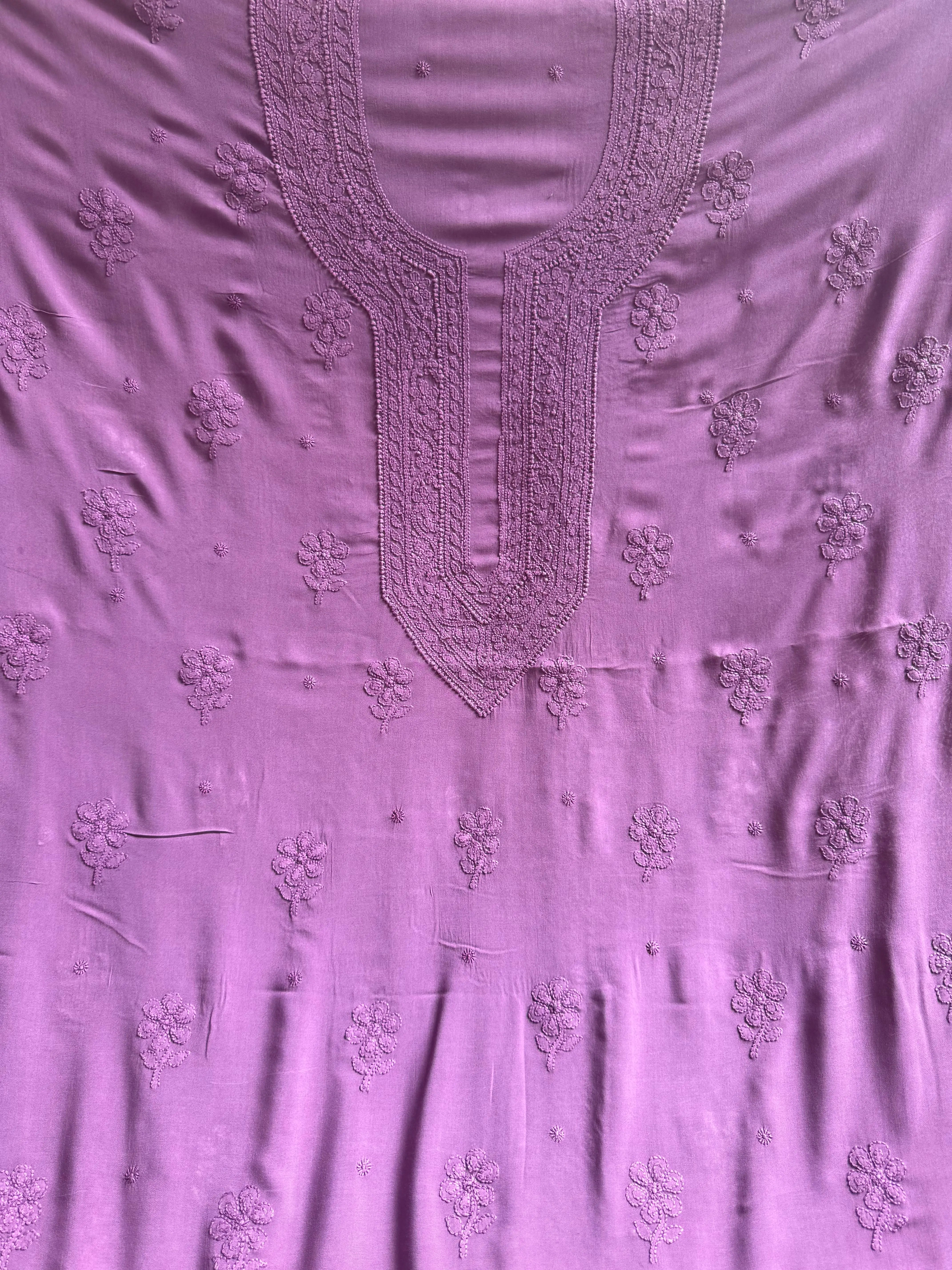 Modal Unstitched Kurti Fabric - Purple Mauve ARIAA CHIKANKARI 