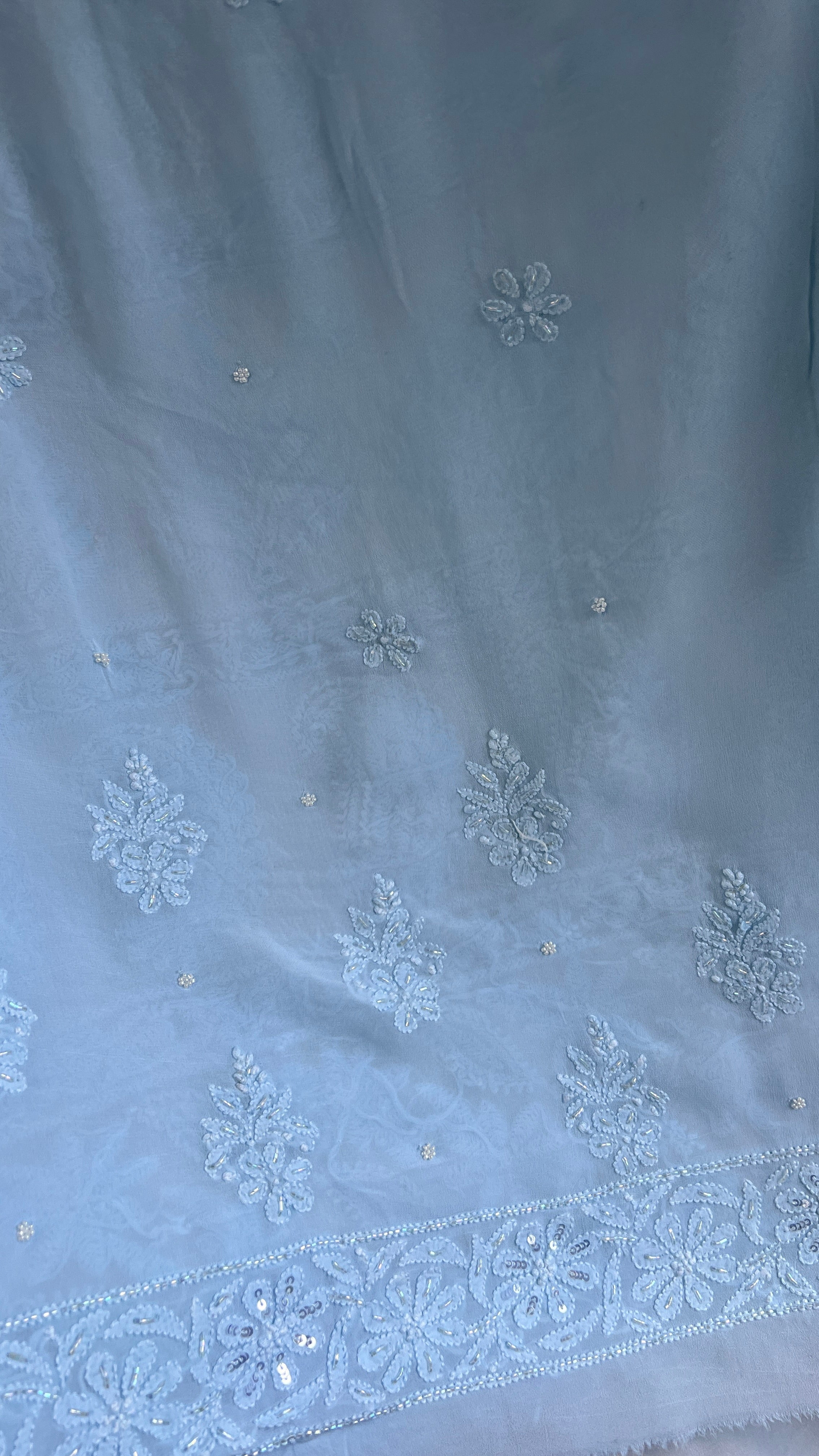 Viscose Chikankari saree with Pearl embellishments - Blue