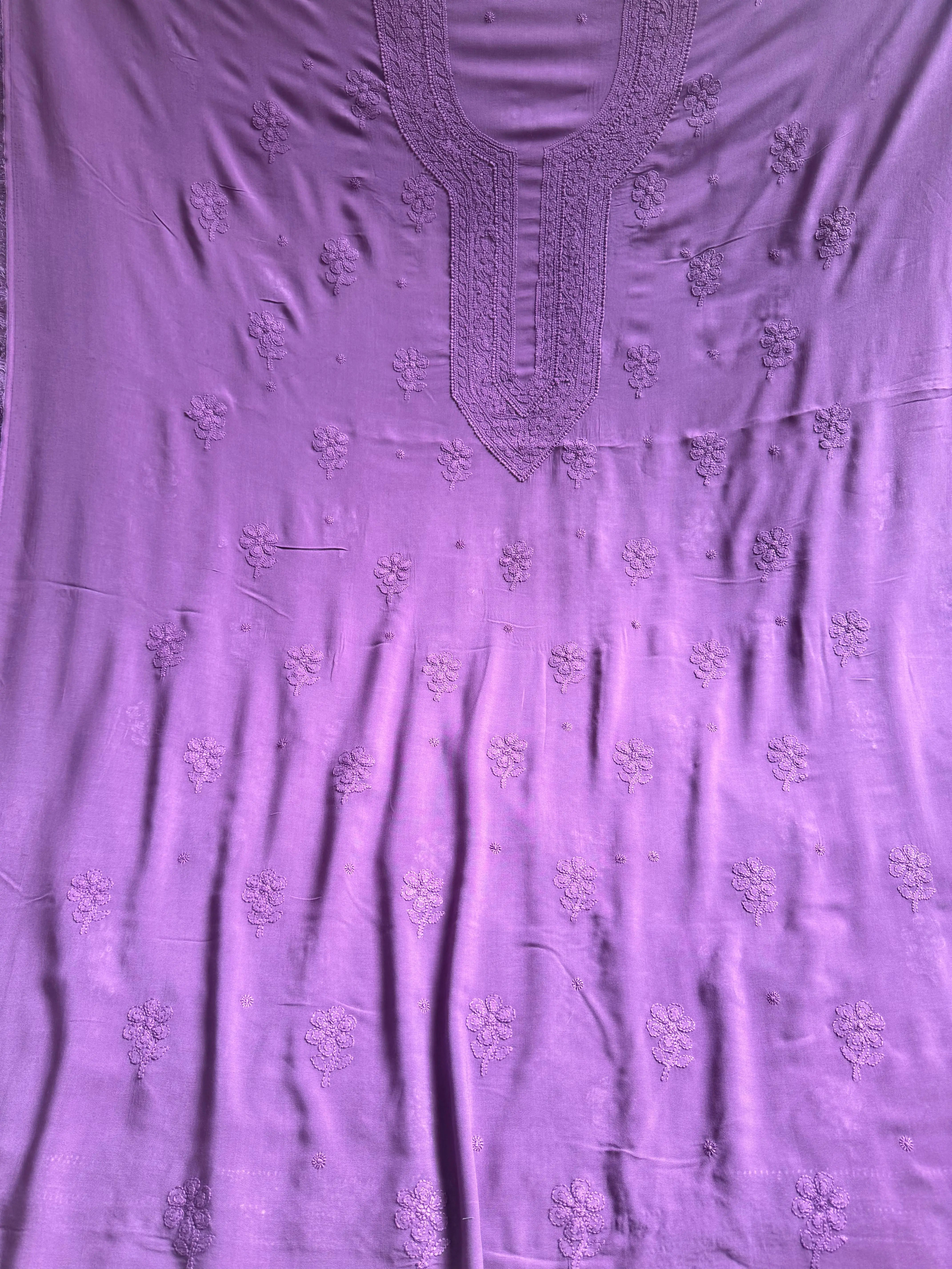 Modal Unstitched Kurti Fabric - Purple Mauve ARIAA CHIKANKARI 