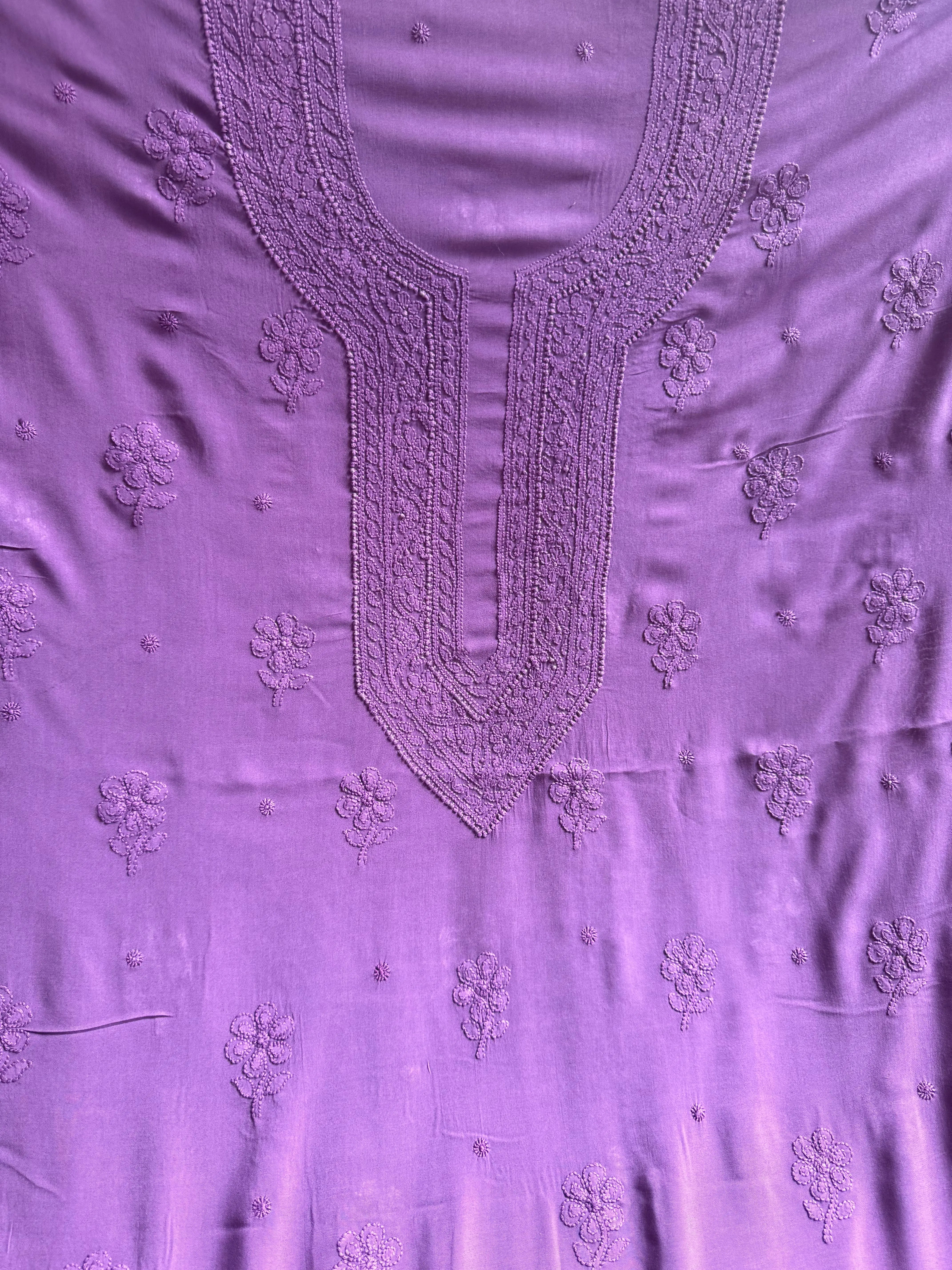 Modal Unstitched Kurti Fabric - Purple Mauve ARIAA CHIKANKARI 