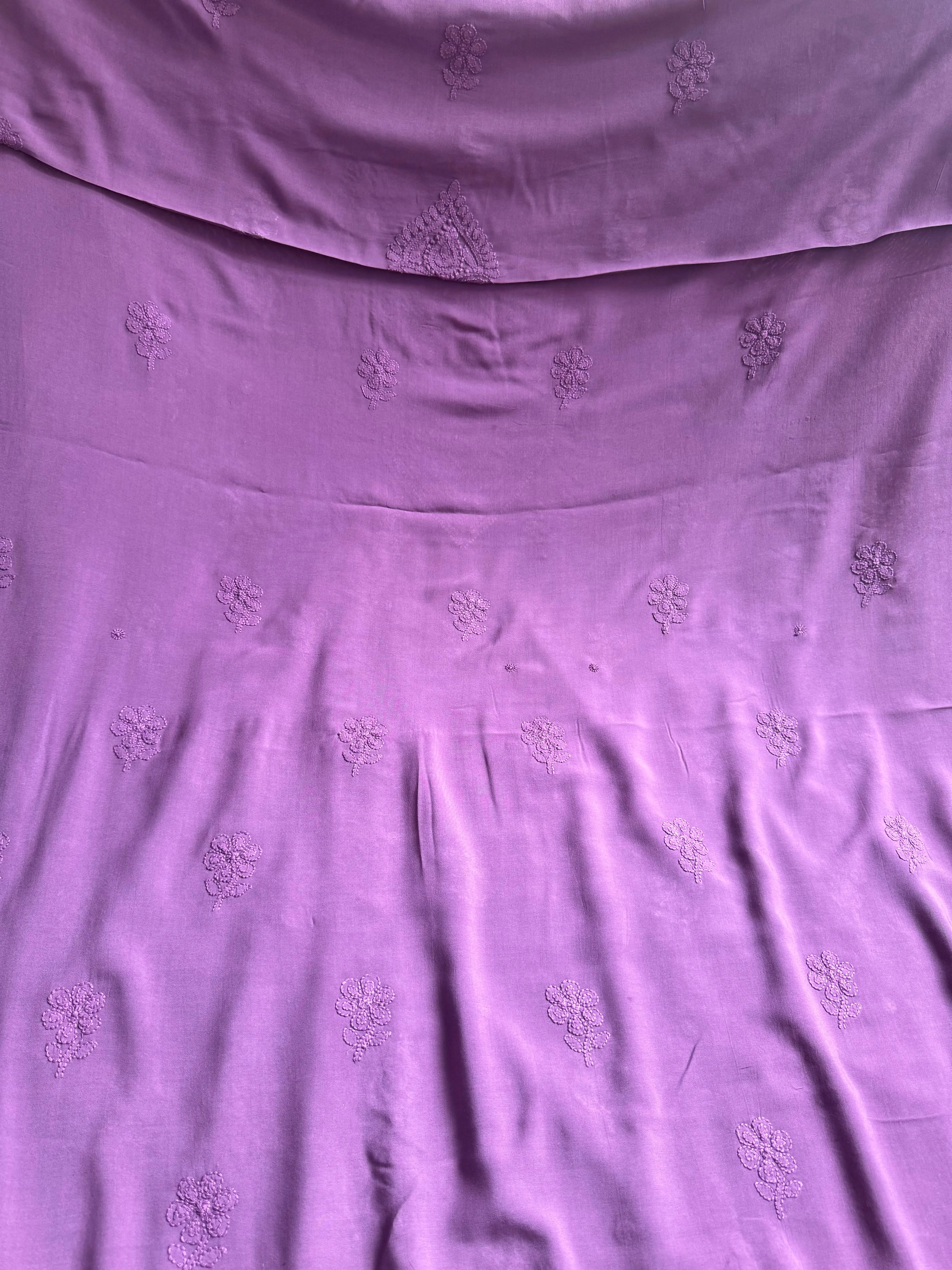 Modal Unstitched Kurti Fabric - Purple Mauve ARIAA CHIKANKARI 