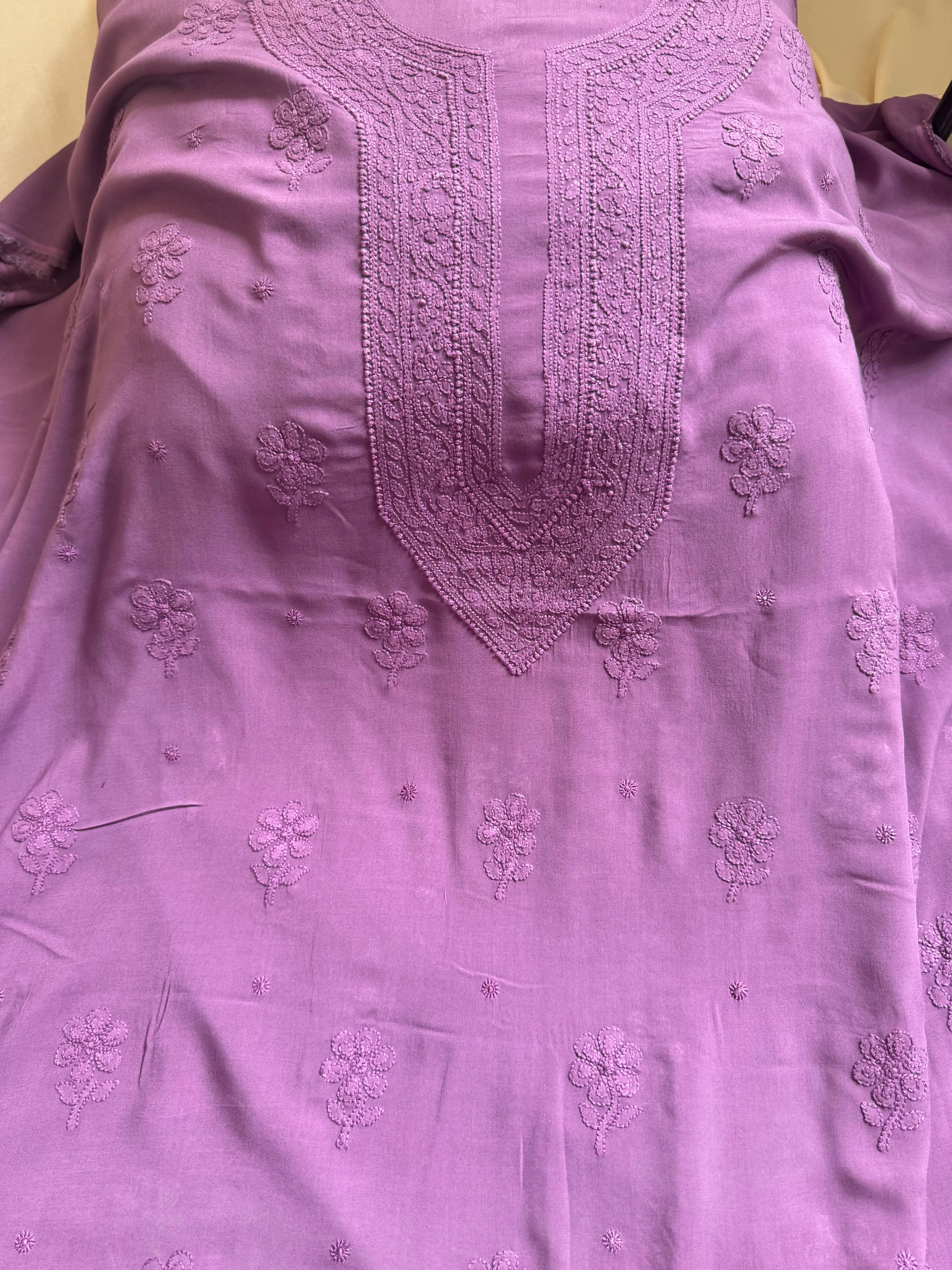 Modal Unstitched Kurti Fabric - Purple Mauve ARIAA CHIKANKARI 