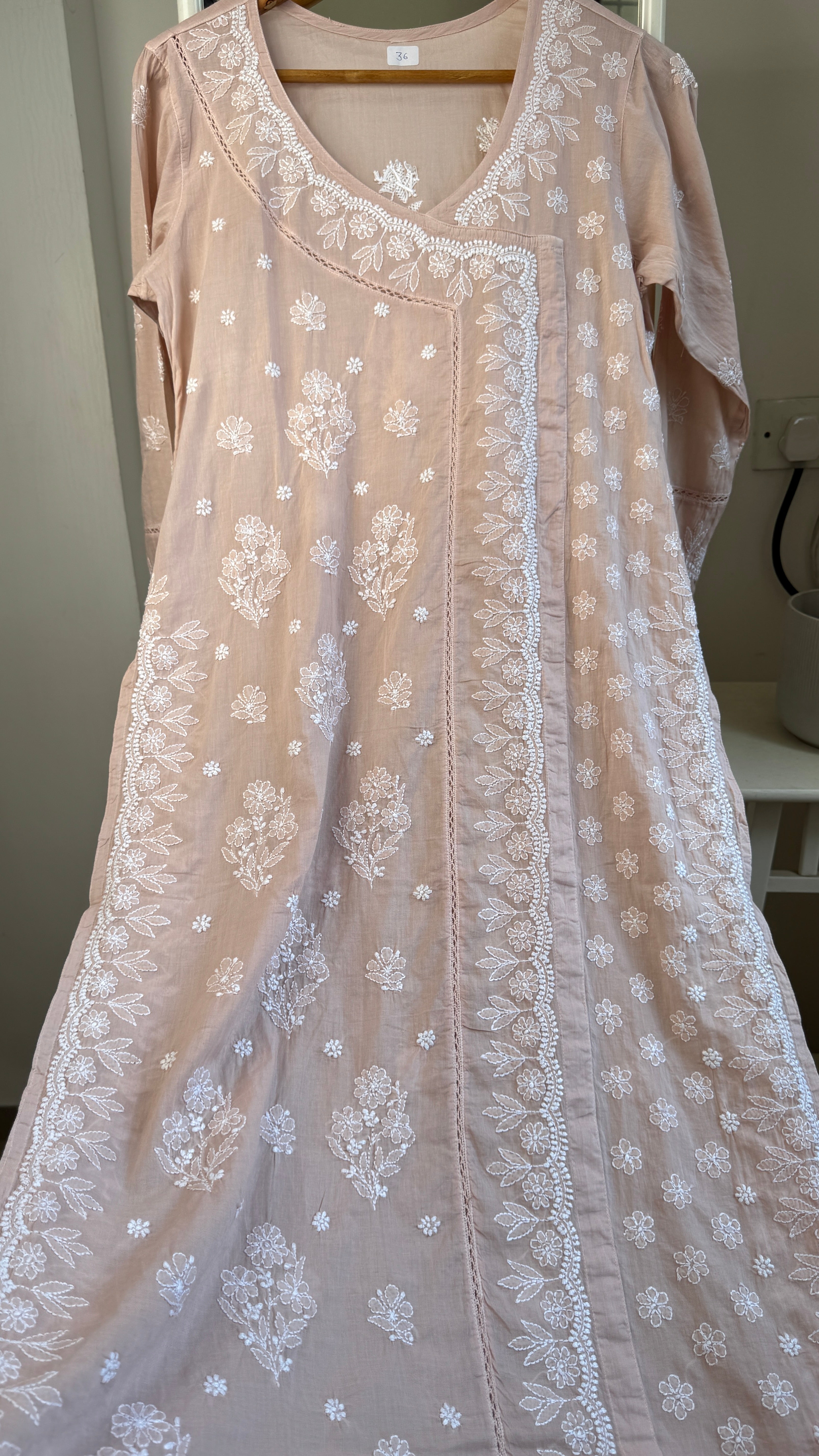 Mul Cotton Light Brown Chikankari Kurti - Saaz Collection