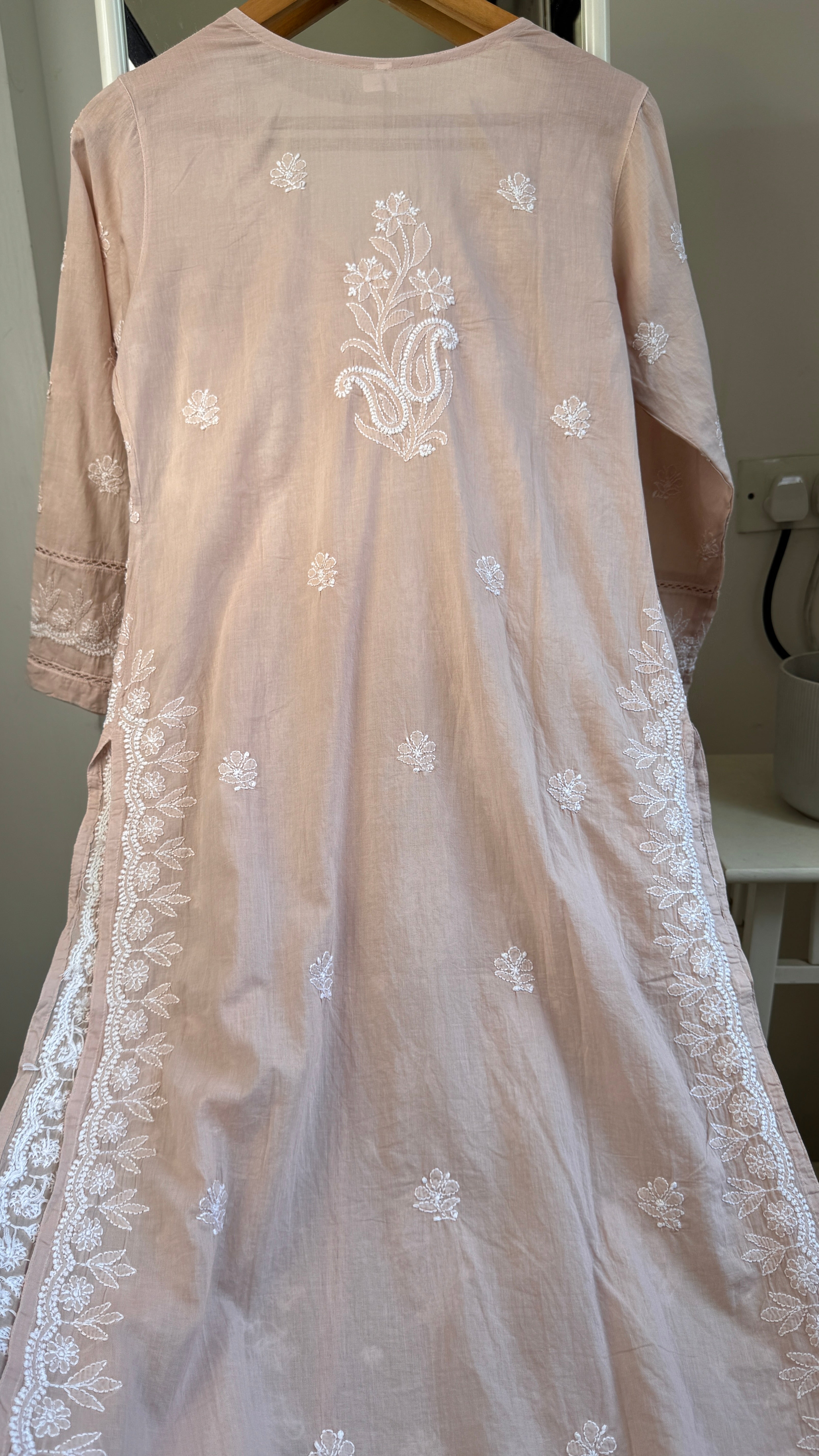 Mul Cotton Light Brown Chikankari Kurti - Saaz Collection