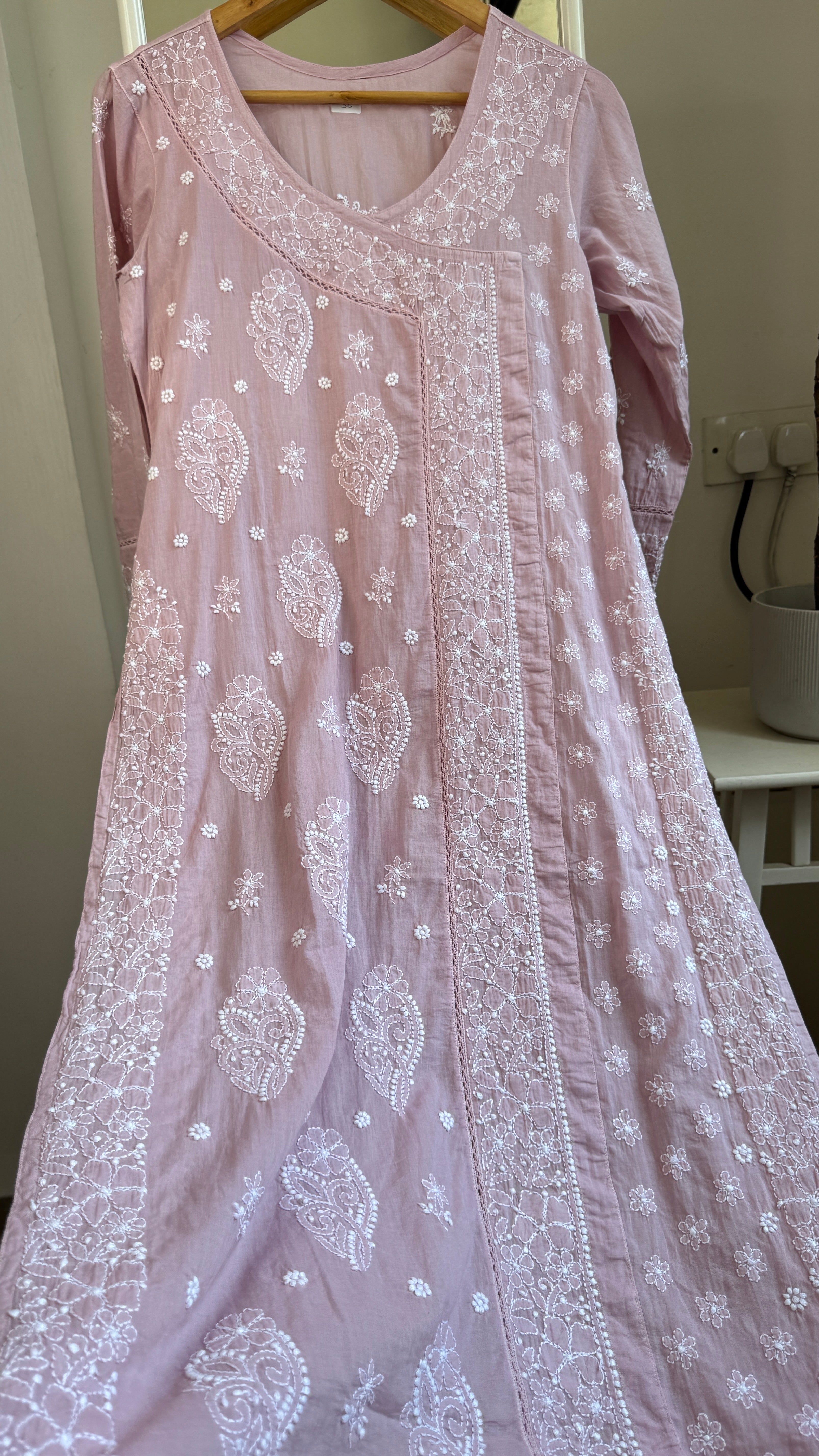 Mul Cotton Mauve Pink Chikankari Kurti - Saaz Collection