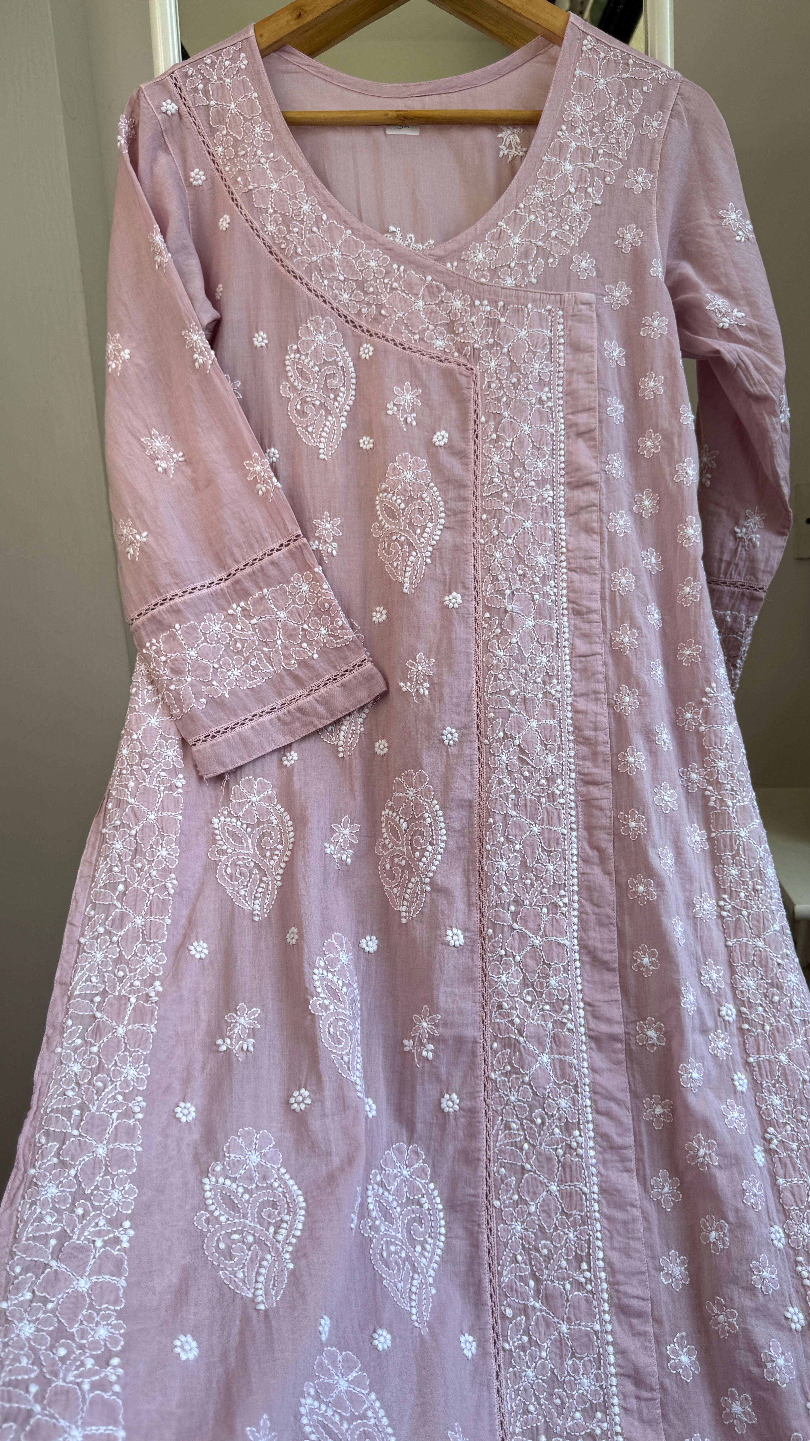 Mul Cotton Mauve Pink Chikankari Kurti - Saaz Collection