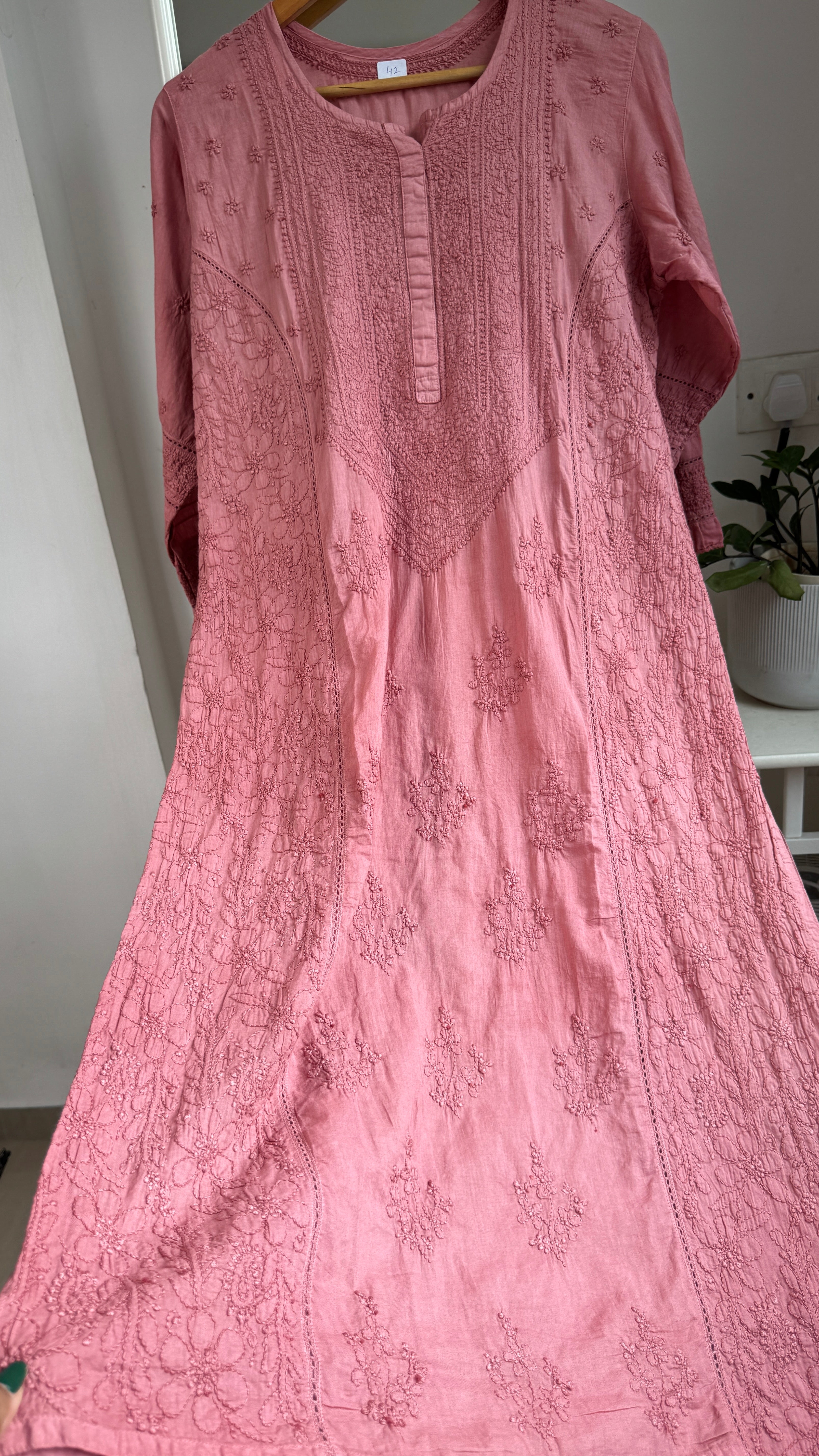 Mul Cotton Chikankari Kurti - Rosewood - Fiza Collection