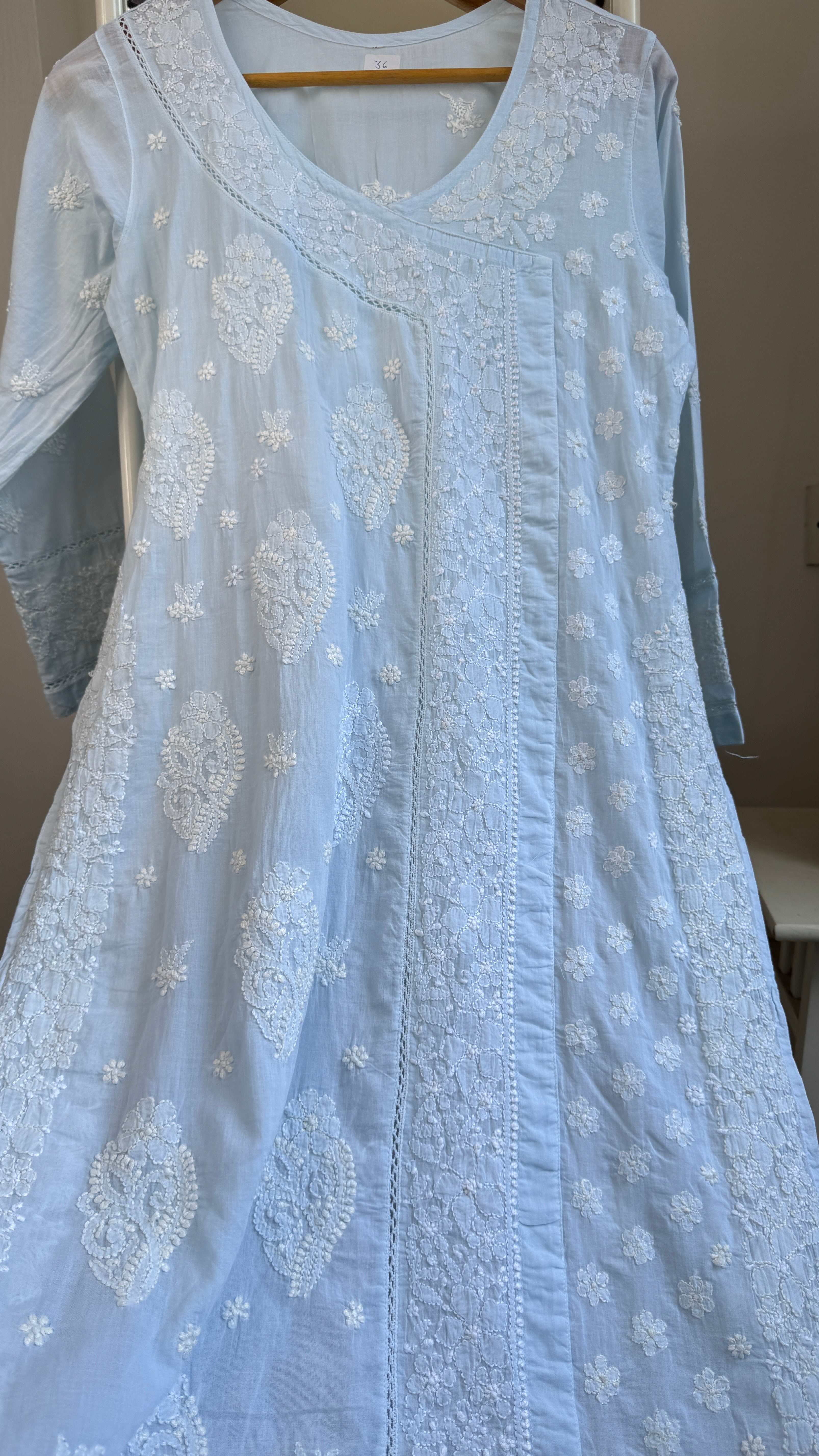 Mul Cotton Blue Chikankari Kurti - Saaz Collection
