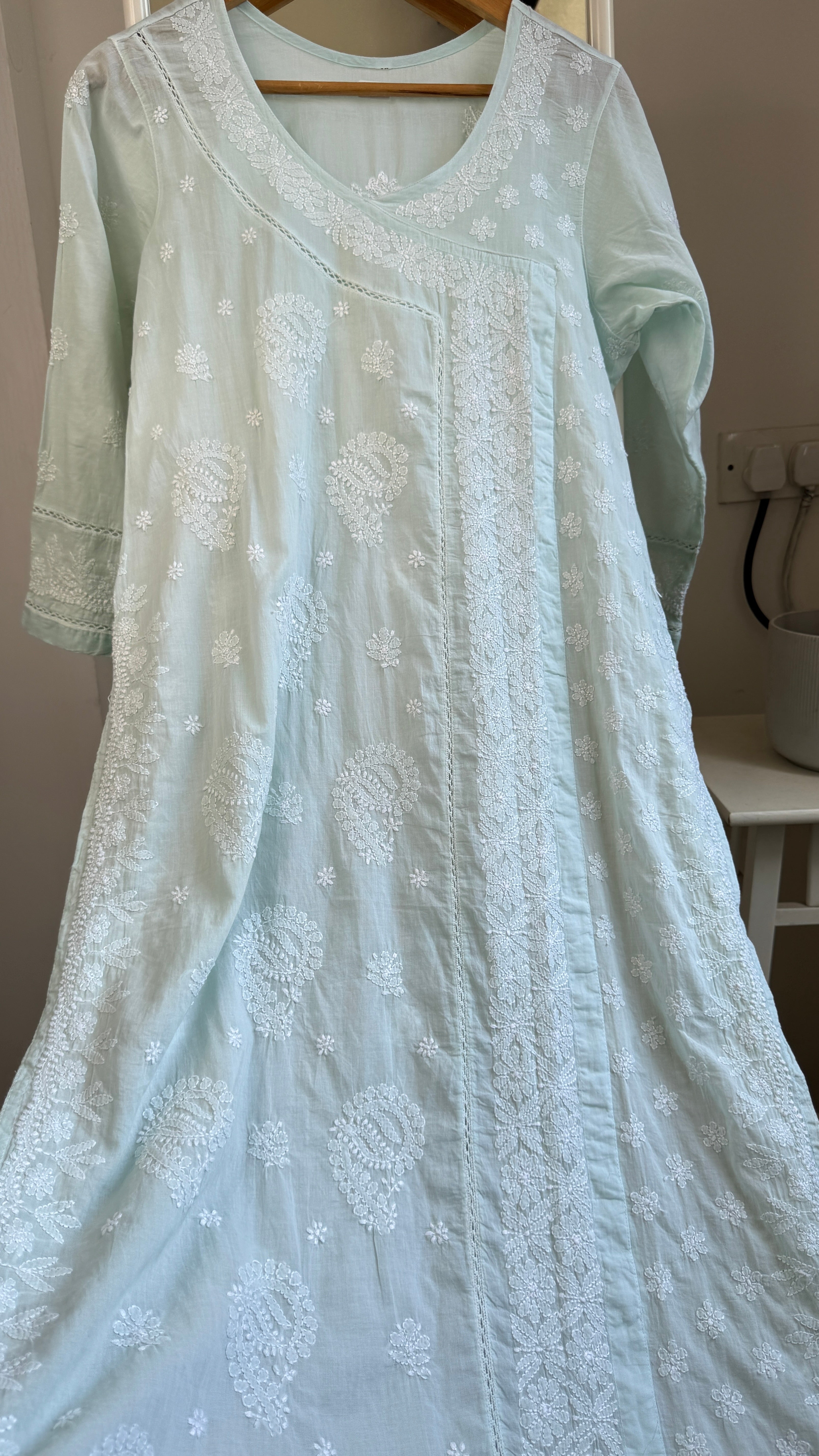 Mul Cotton Green Chikankari Kurti - Saaz Collection