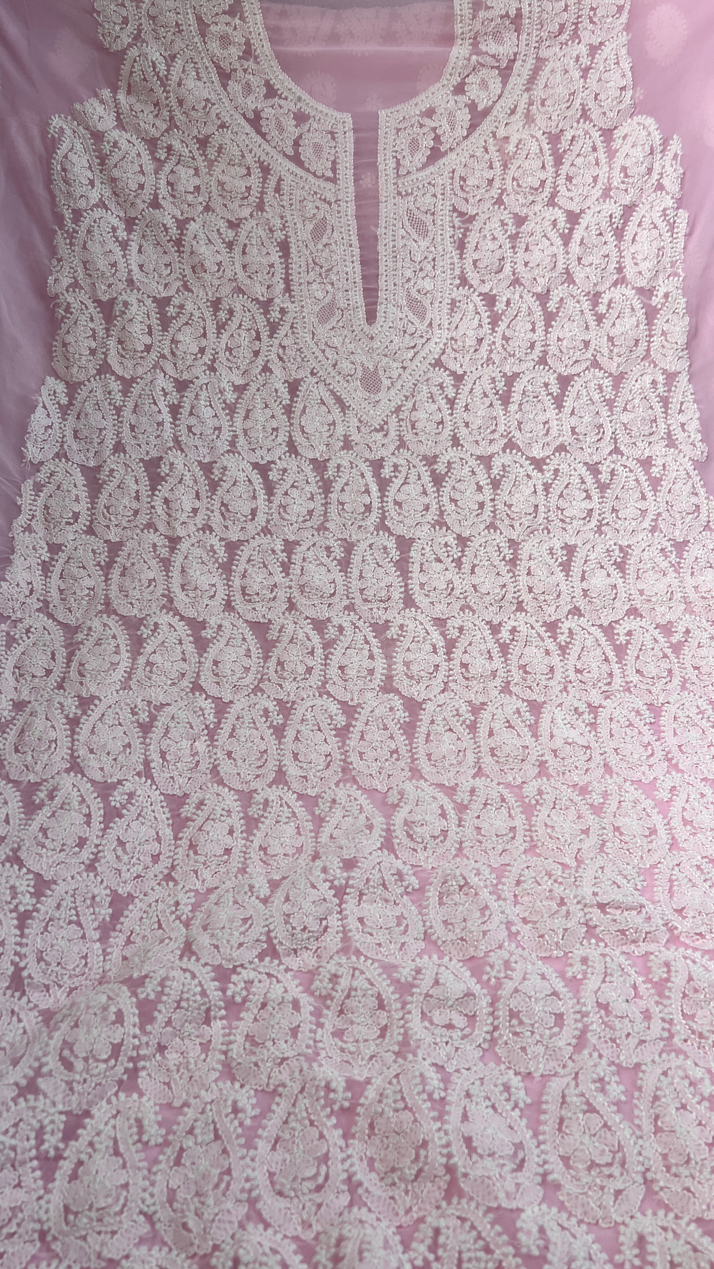 Handcrafted Lucknowi Semi Georgette Unstitched 3-Piece Chikankari Suit Set - Full Jaal - ARIAA CHIKANKARI