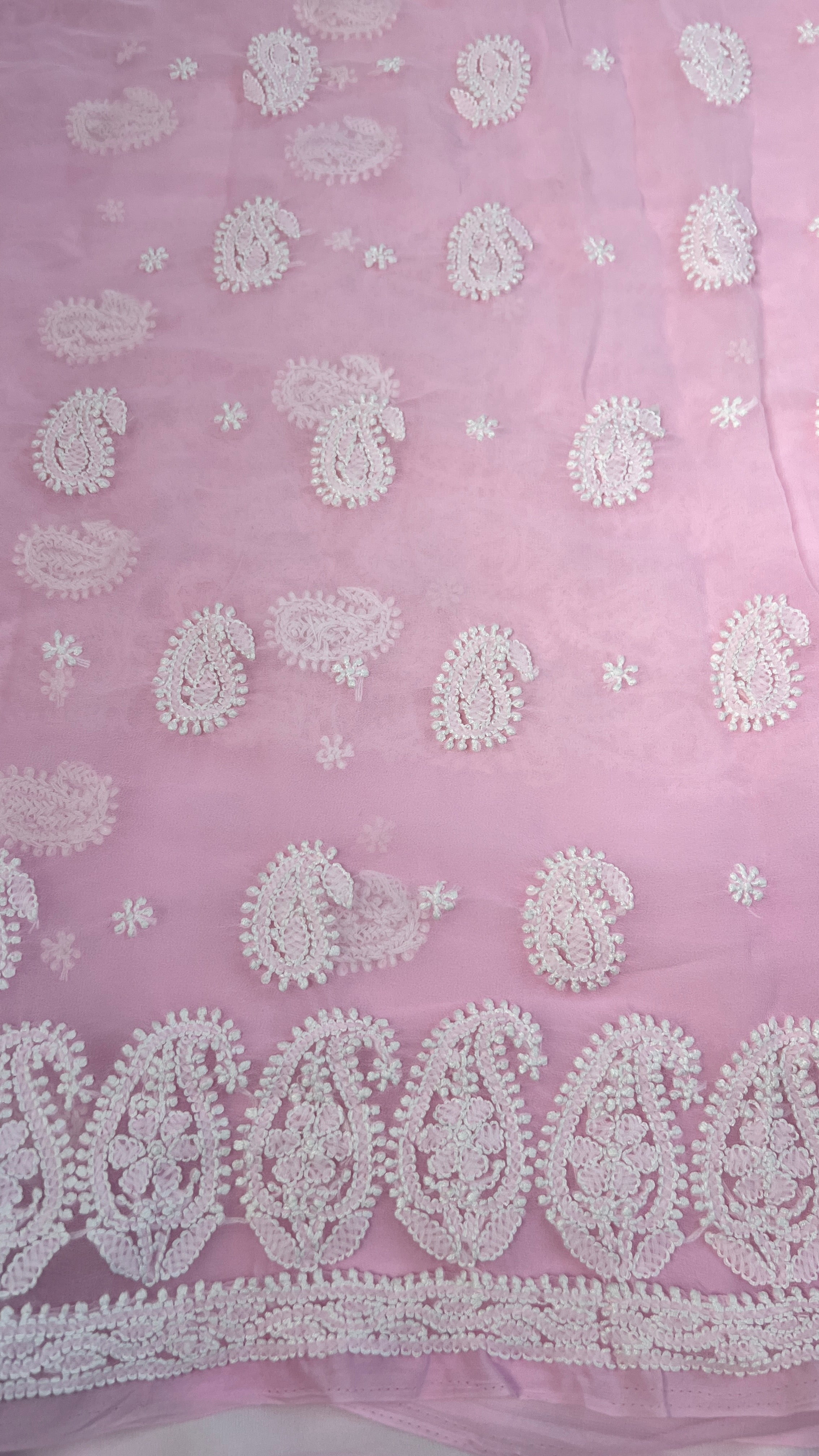 Handcrafted Lucknowi Semi Georgette Unstitched 3-Piece Chikankari Suit Set - Full Jaal - ARIAA CHIKANKARI