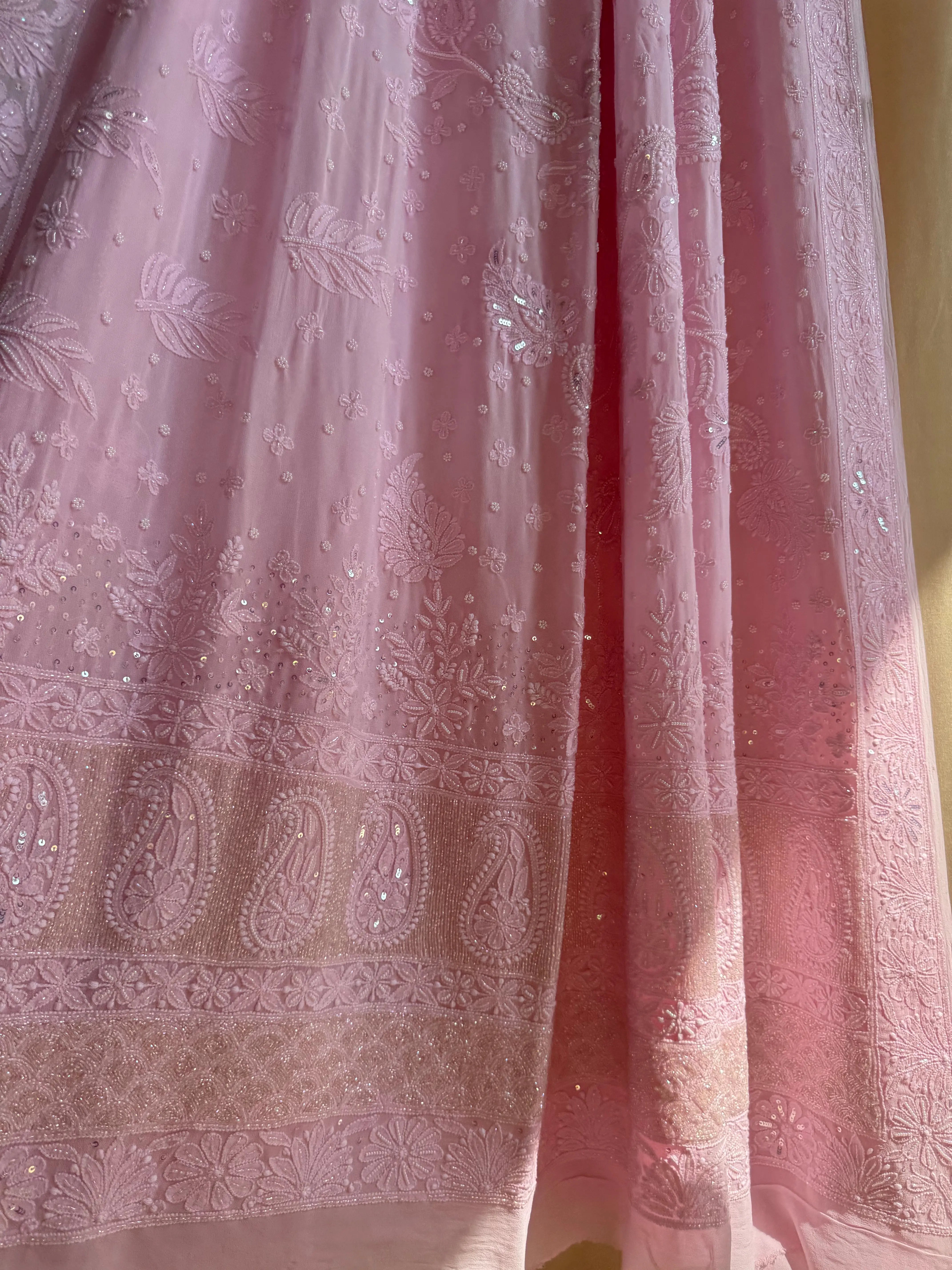 Viscose Pink Chikankari saree with Pearl embellishments ARIAA CHIKANKARI 