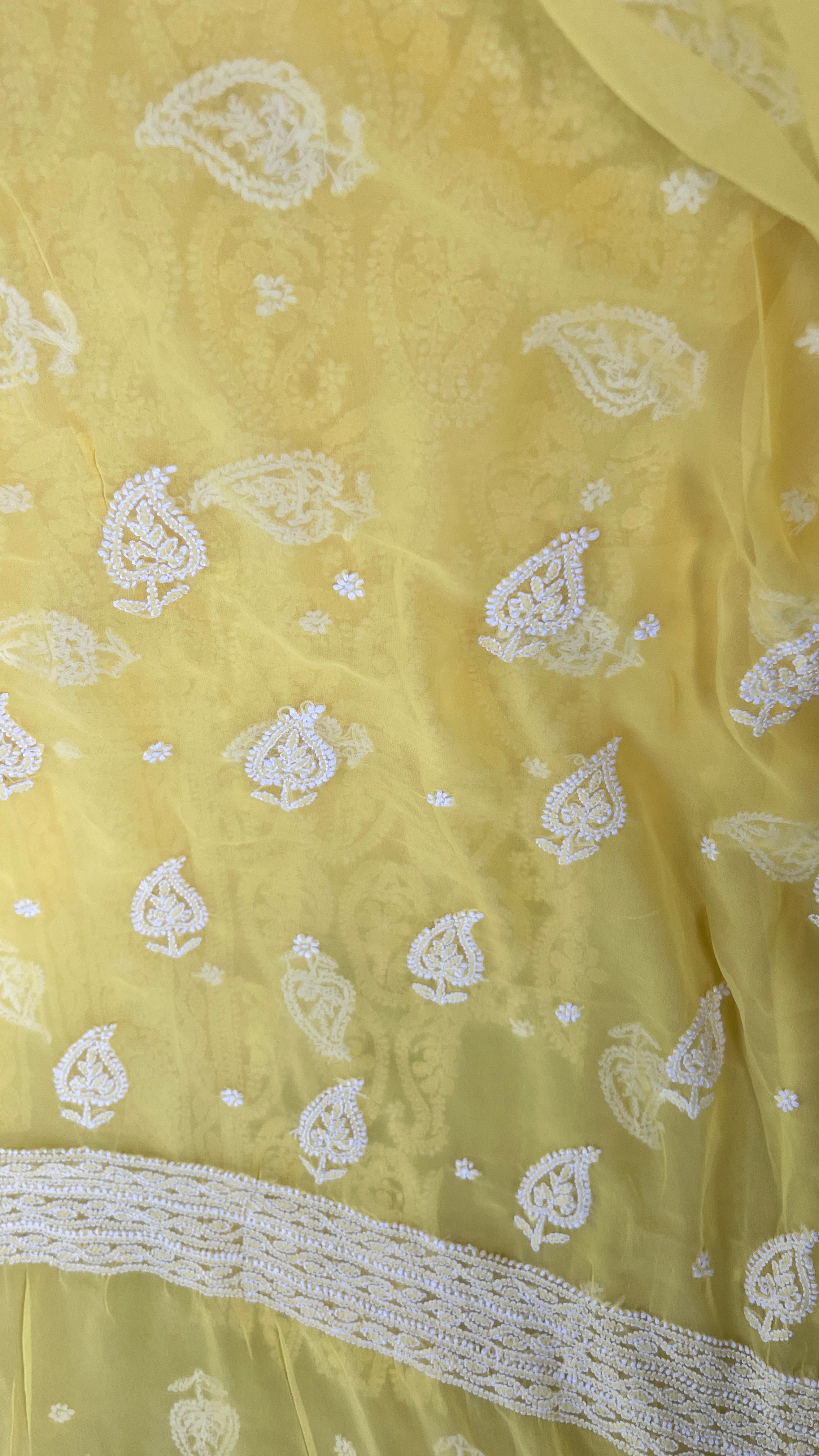 Handcrafted Lucknowi Semi Georgette Unstitched 3-Piece Chikankari Suit Set - Full Jaal - ARIAA CHIKANKARI
