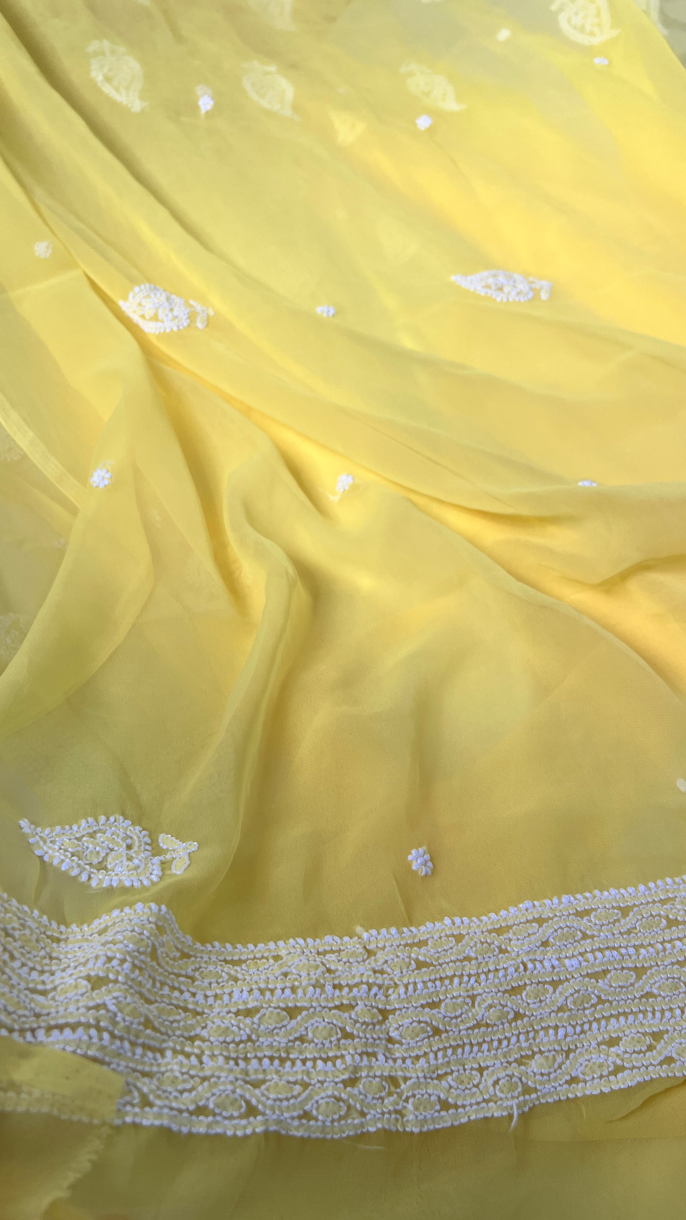 Handcrafted Lucknowi Semi Georgette Unstitched 3-Piece Chikankari Suit Set - Full Jaal - ARIAA CHIKANKARI
