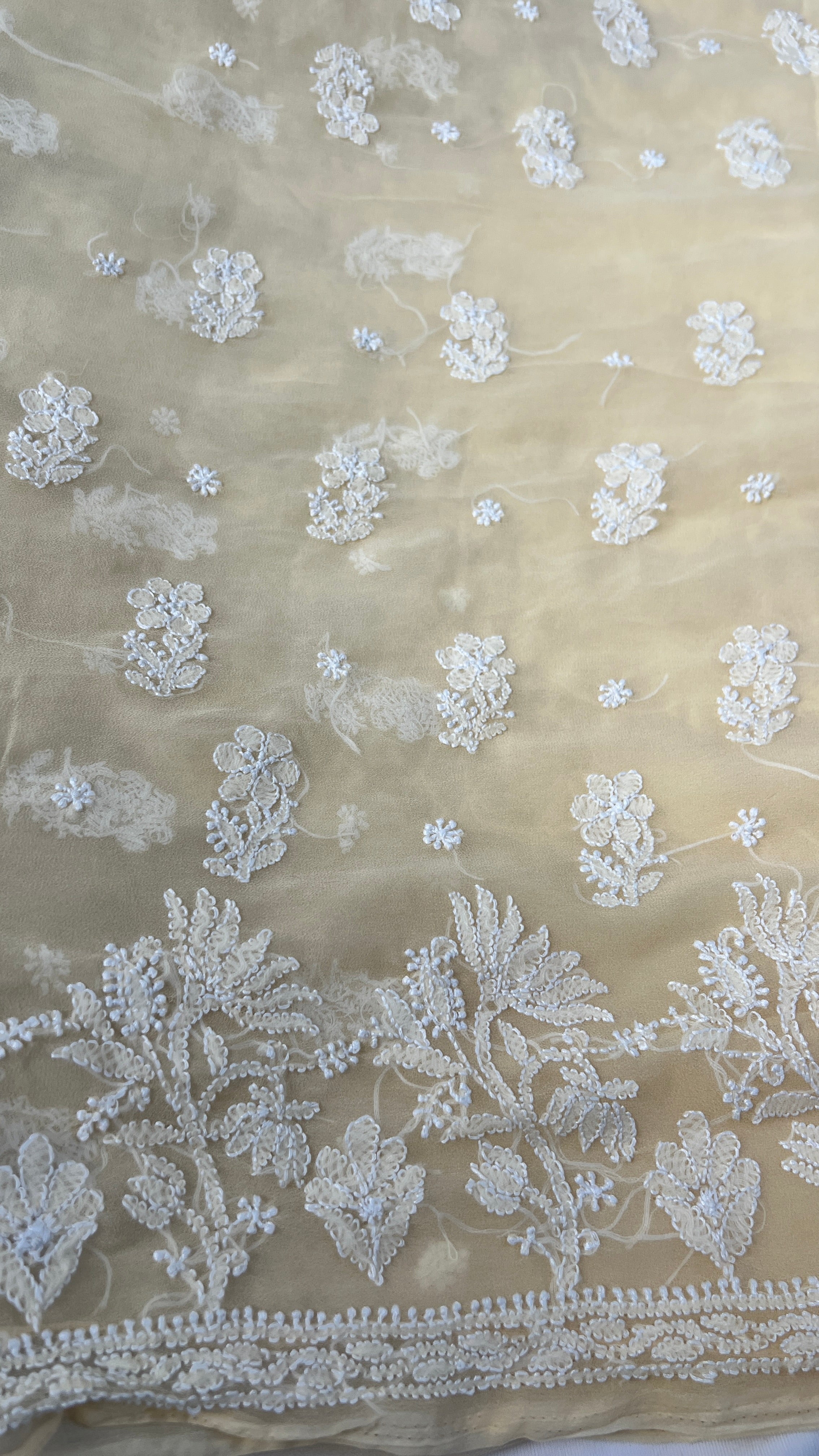 Handcrafted Lucknowi Semi Georgette Unstitched 3-Piece Chikankari Suit Set - Full Jaal - ARIAA CHIKANKARI
