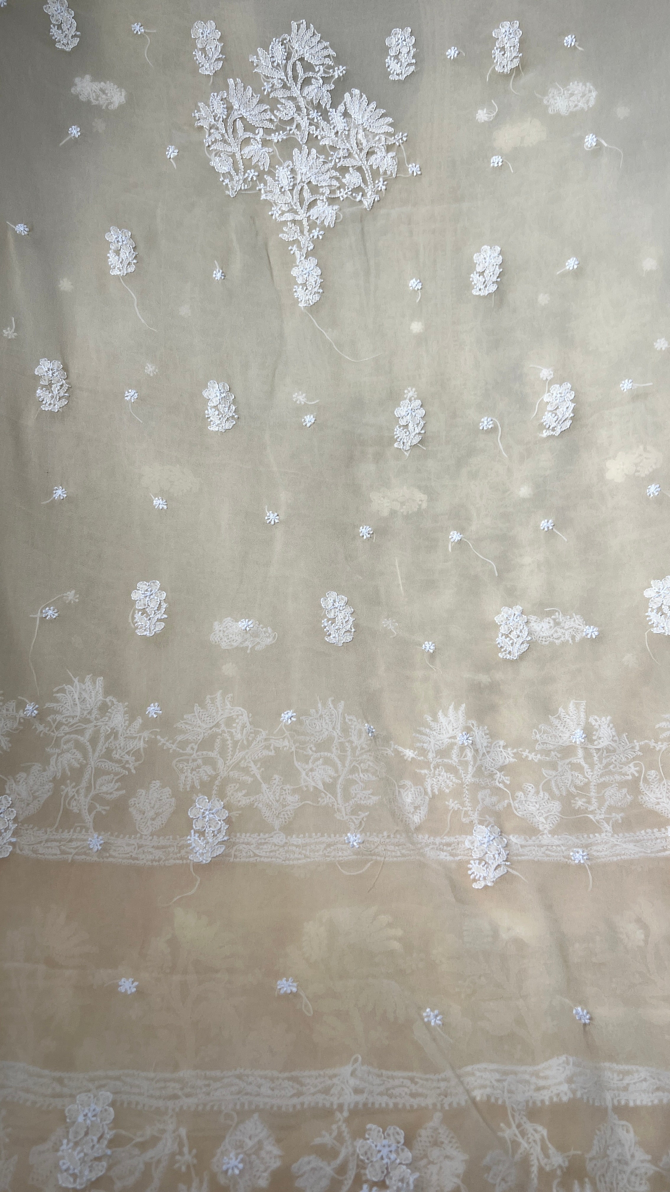 Handcrafted Lucknowi Semi Georgette Unstitched 3-Piece Chikankari Suit Set - Full Jaal - ARIAA CHIKANKARI