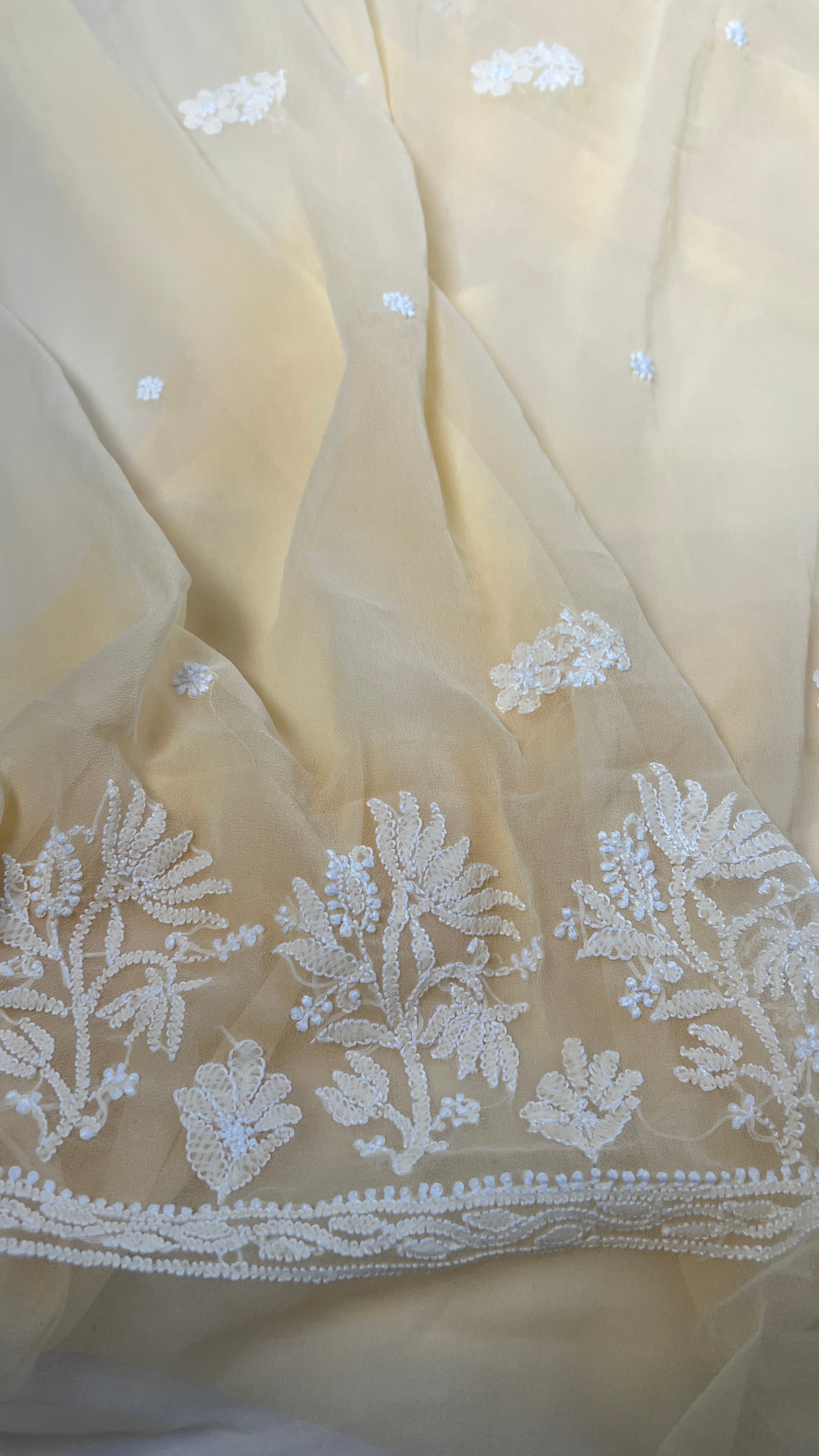 Handcrafted Lucknowi Semi Georgette Unstitched 3-Piece Chikankari Suit Set - Full Jaal - ARIAA CHIKANKARI