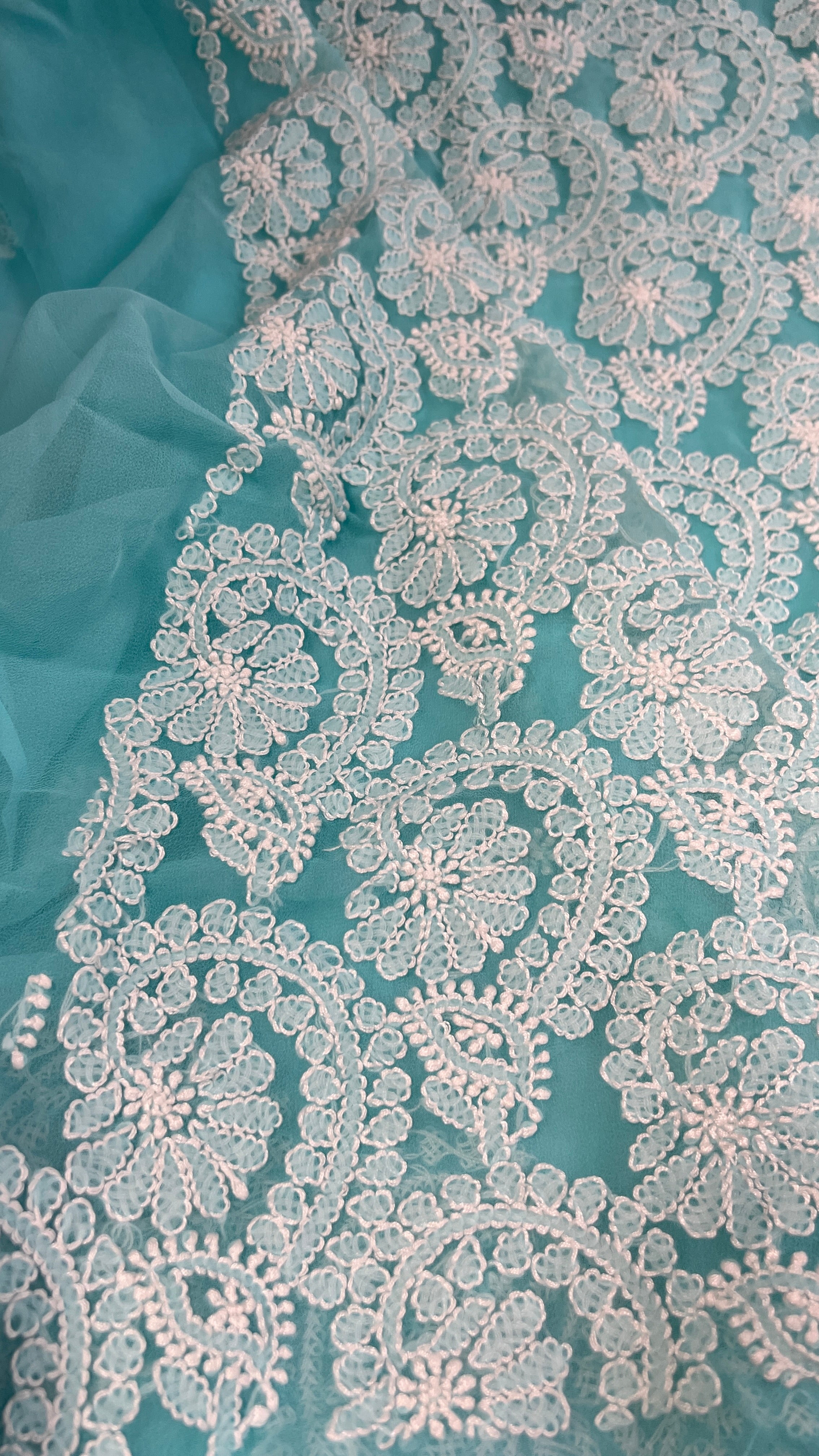 Handcrafted Lucknowi Semi Georgette Unstitched 3-Piece Chikankari Suit Set - Full Jaal - ARIAA CHIKANKARI
