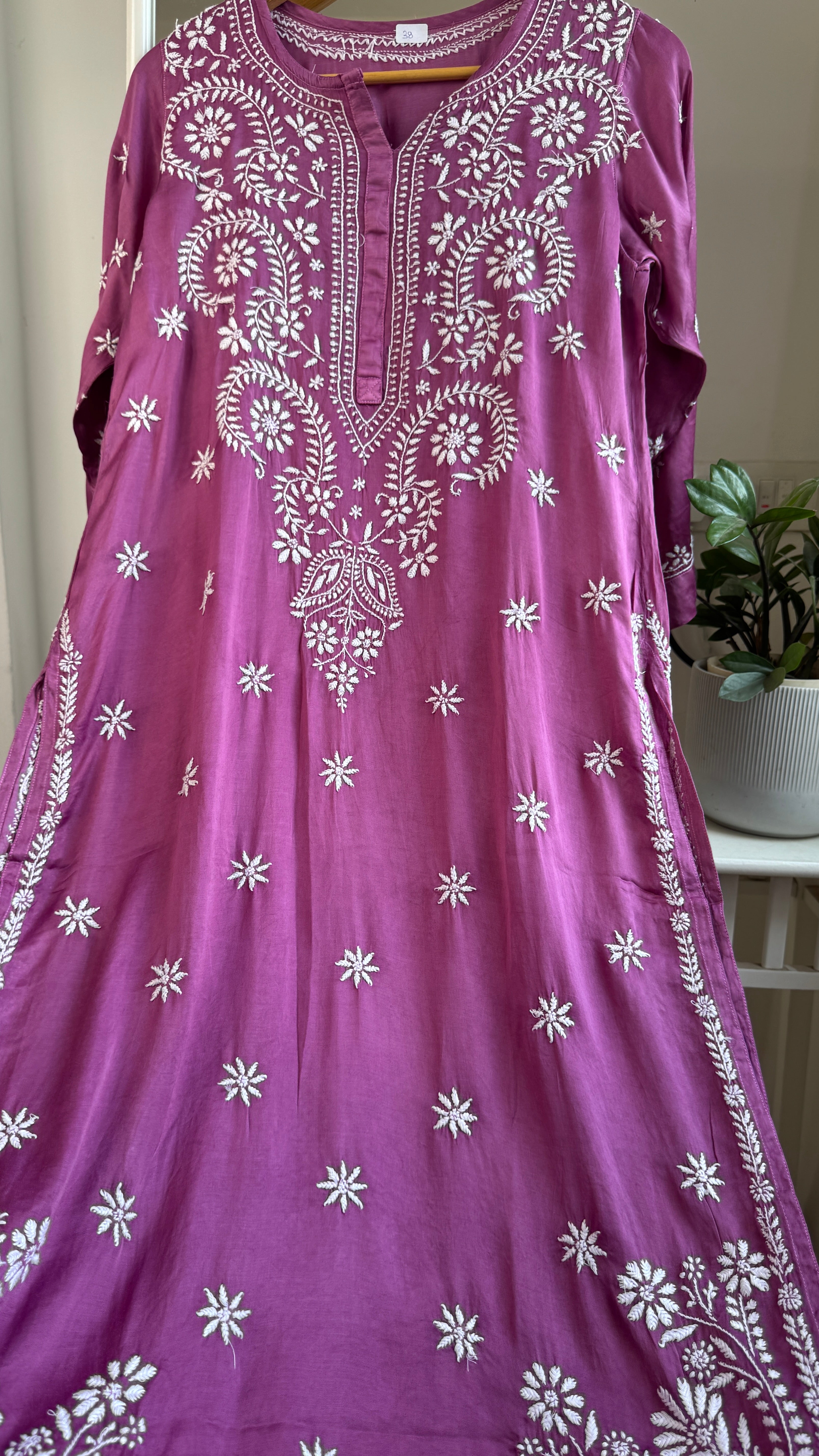 Modal Satin Silk Chikankari Pant Set - Mauve