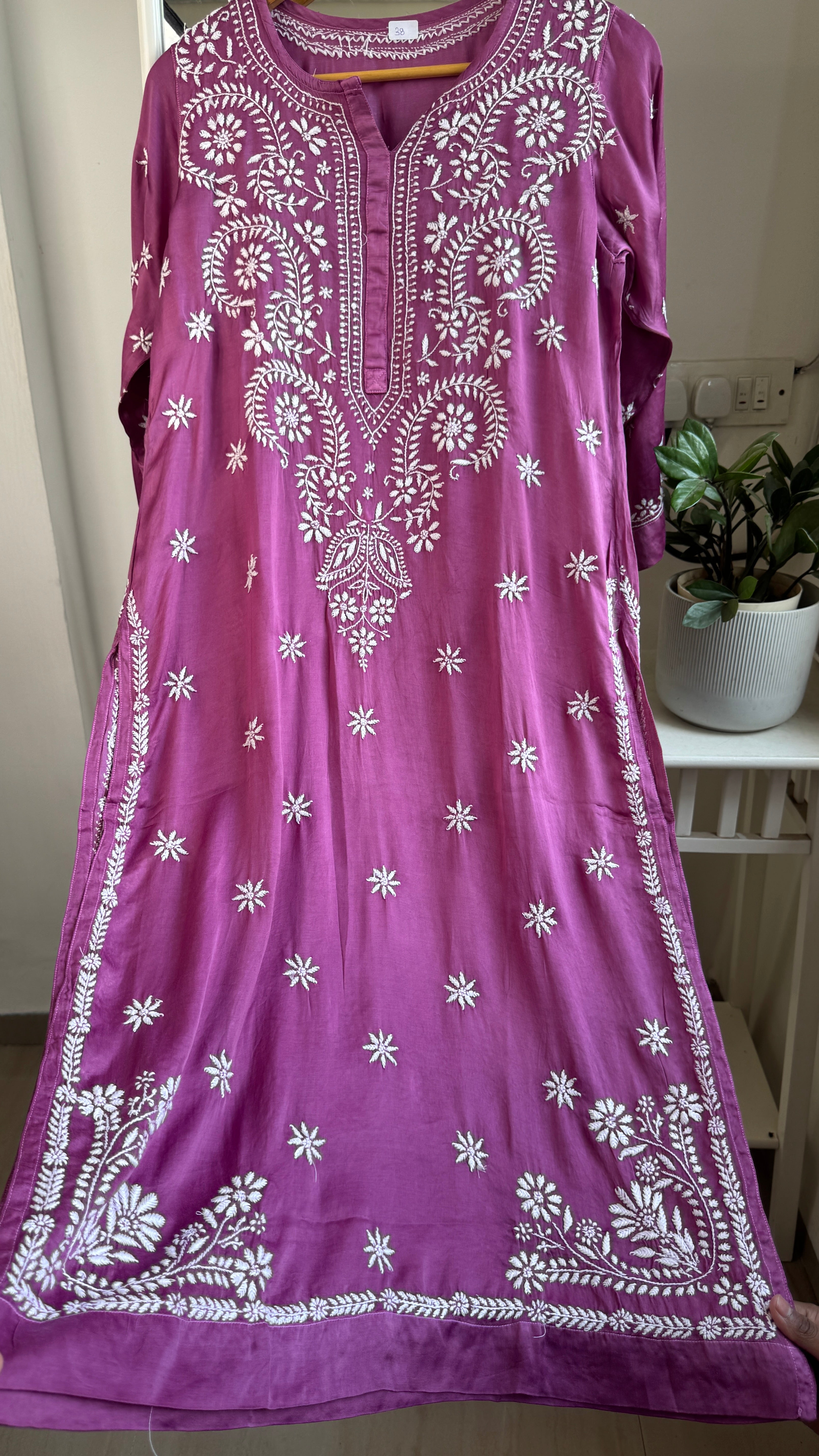 Modal Satin Silk Chikankari Pant Set - Mauve