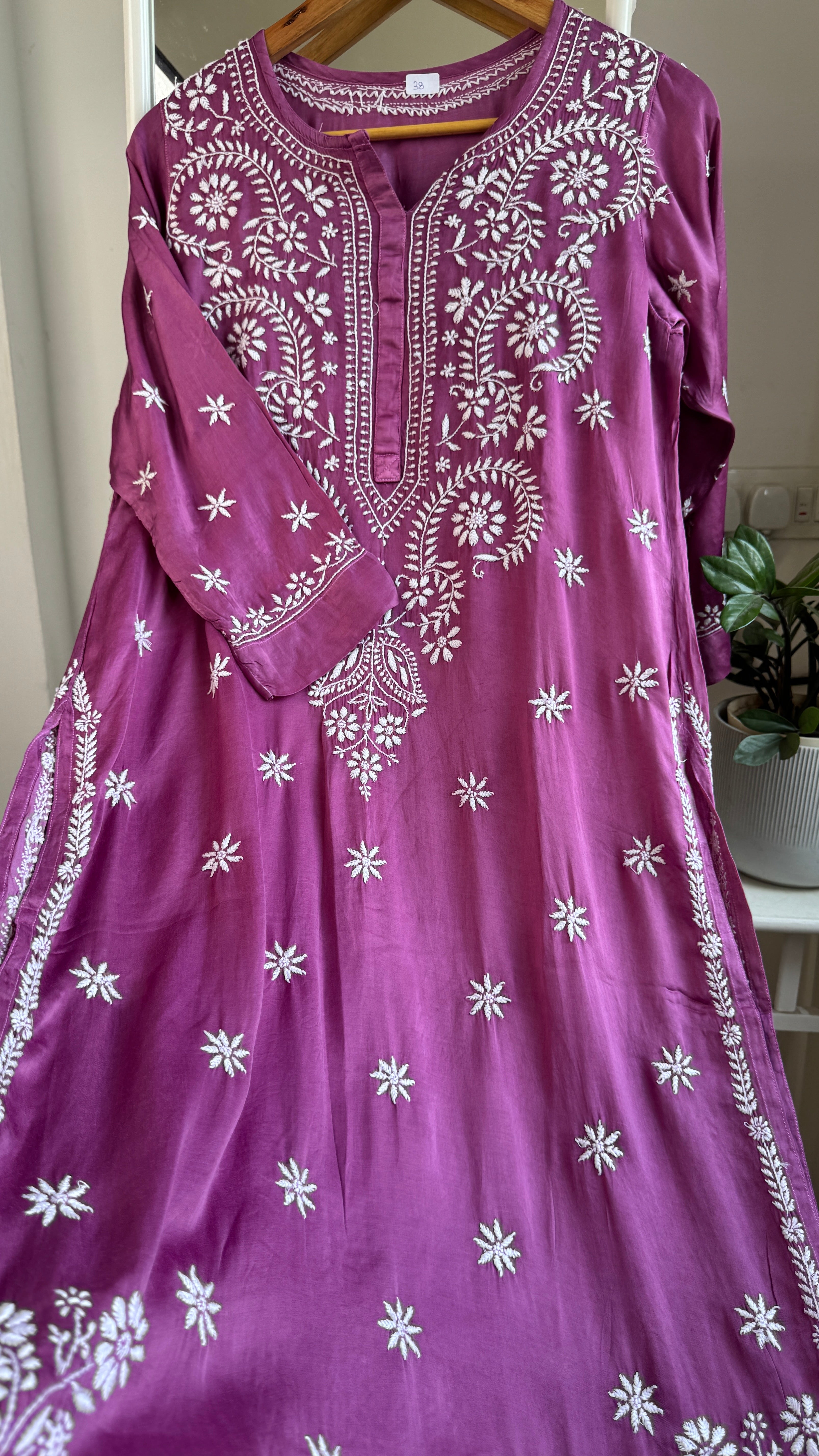 Modal Satin Silk Chikankari Pant Set - Mauve