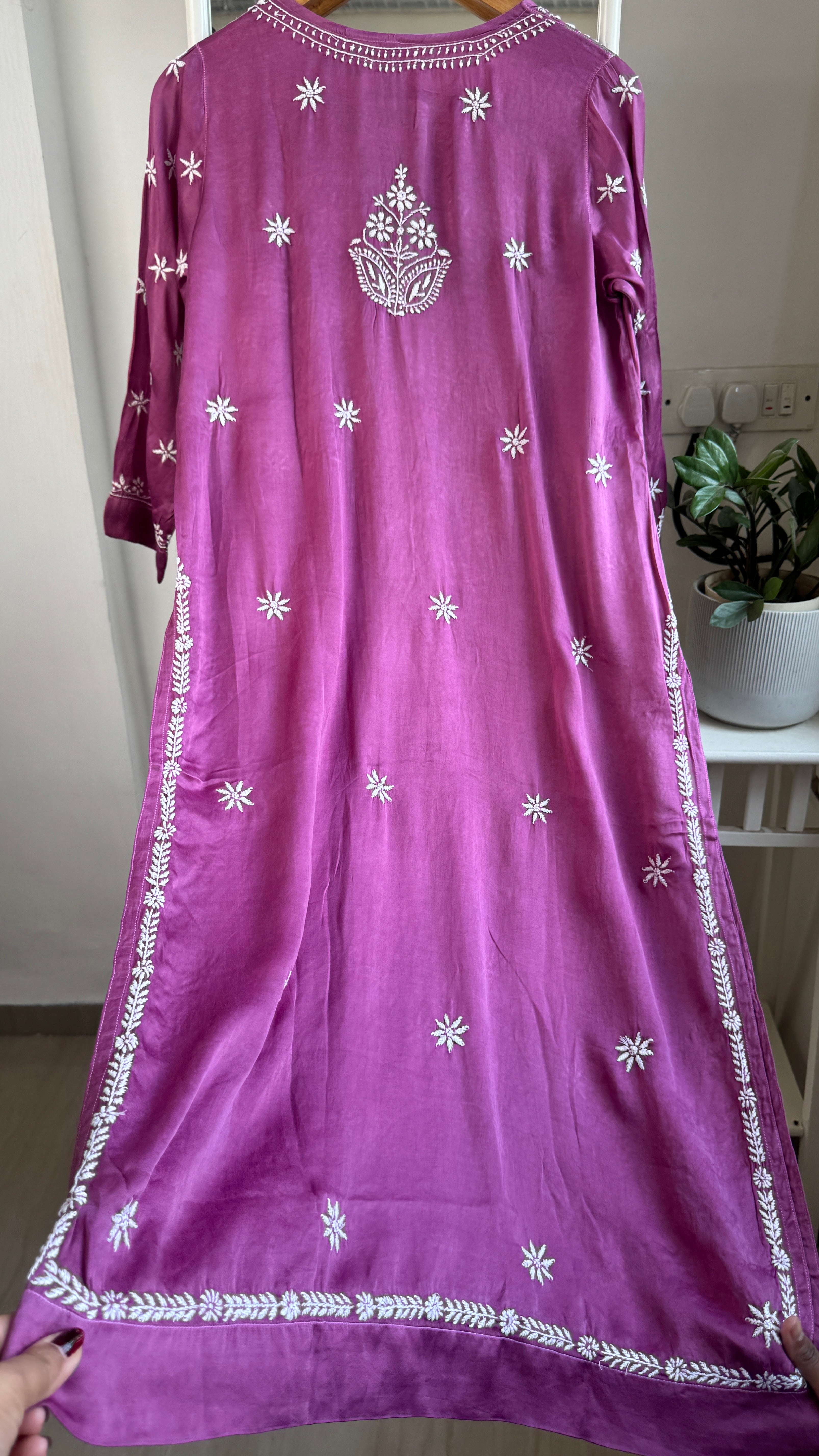 Modal Satin Silk Chikankari Pant Set - Mauve