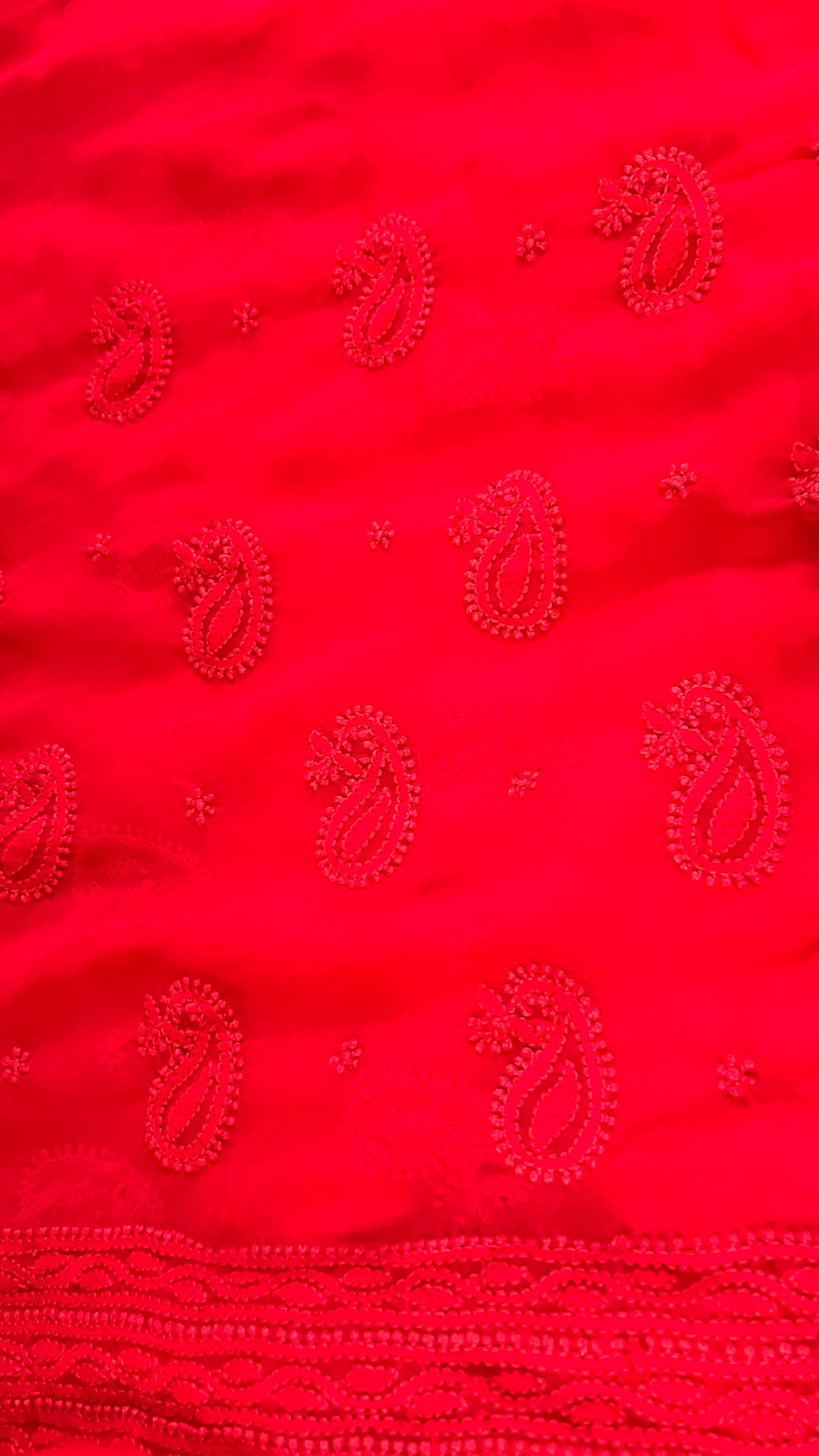 Handcrafted Lucknowi Semi Georgette Unstitched 3-Piece Chikankari Suit Set - Full Jaal - ARIAA CHIKANKARI