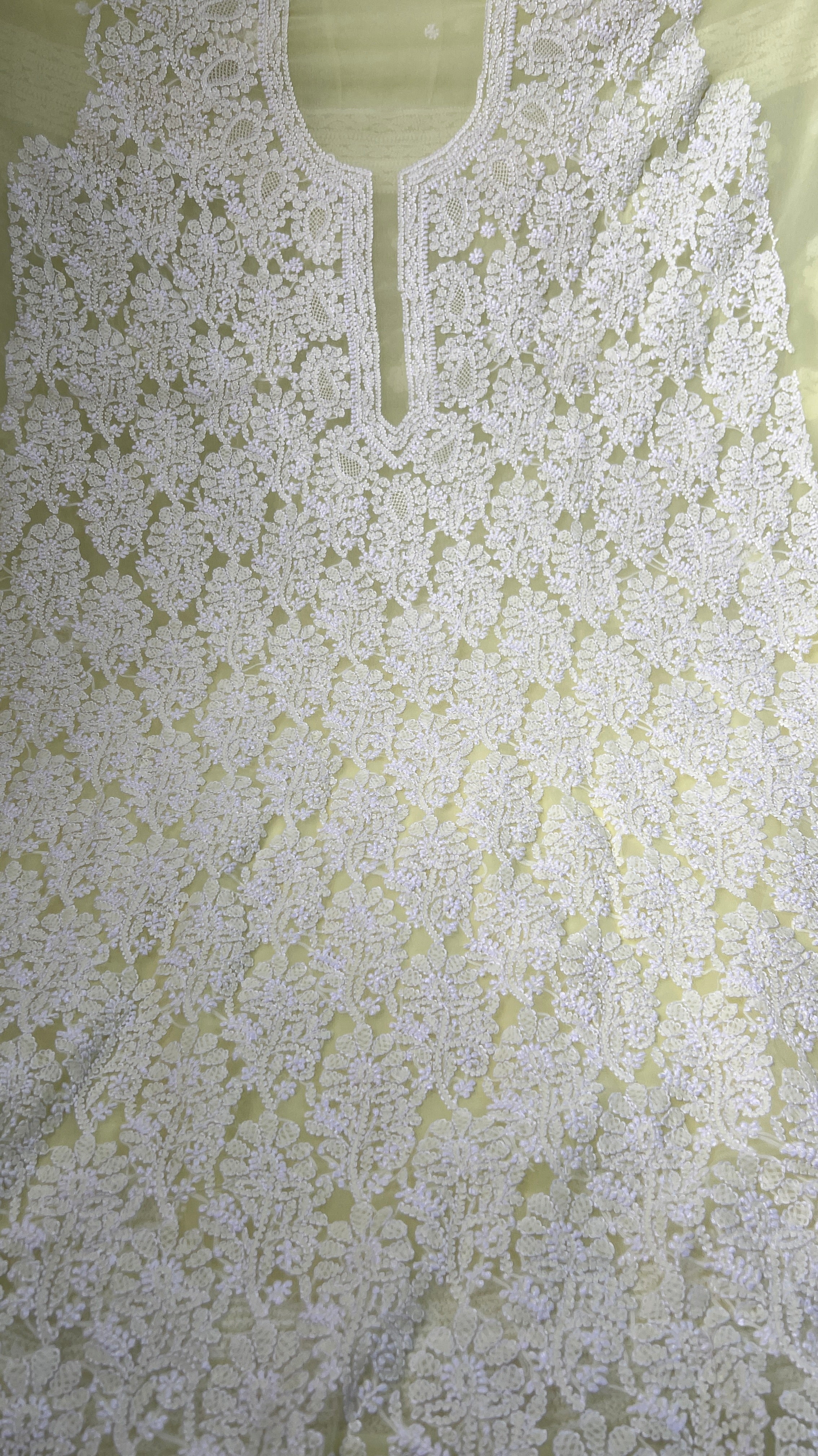 Handcrafted Lucknowi Semi Georgette Unstitched 3-Piece Chikankari Suit Set - Full Jaal - ARIAA CHIKANKARI
