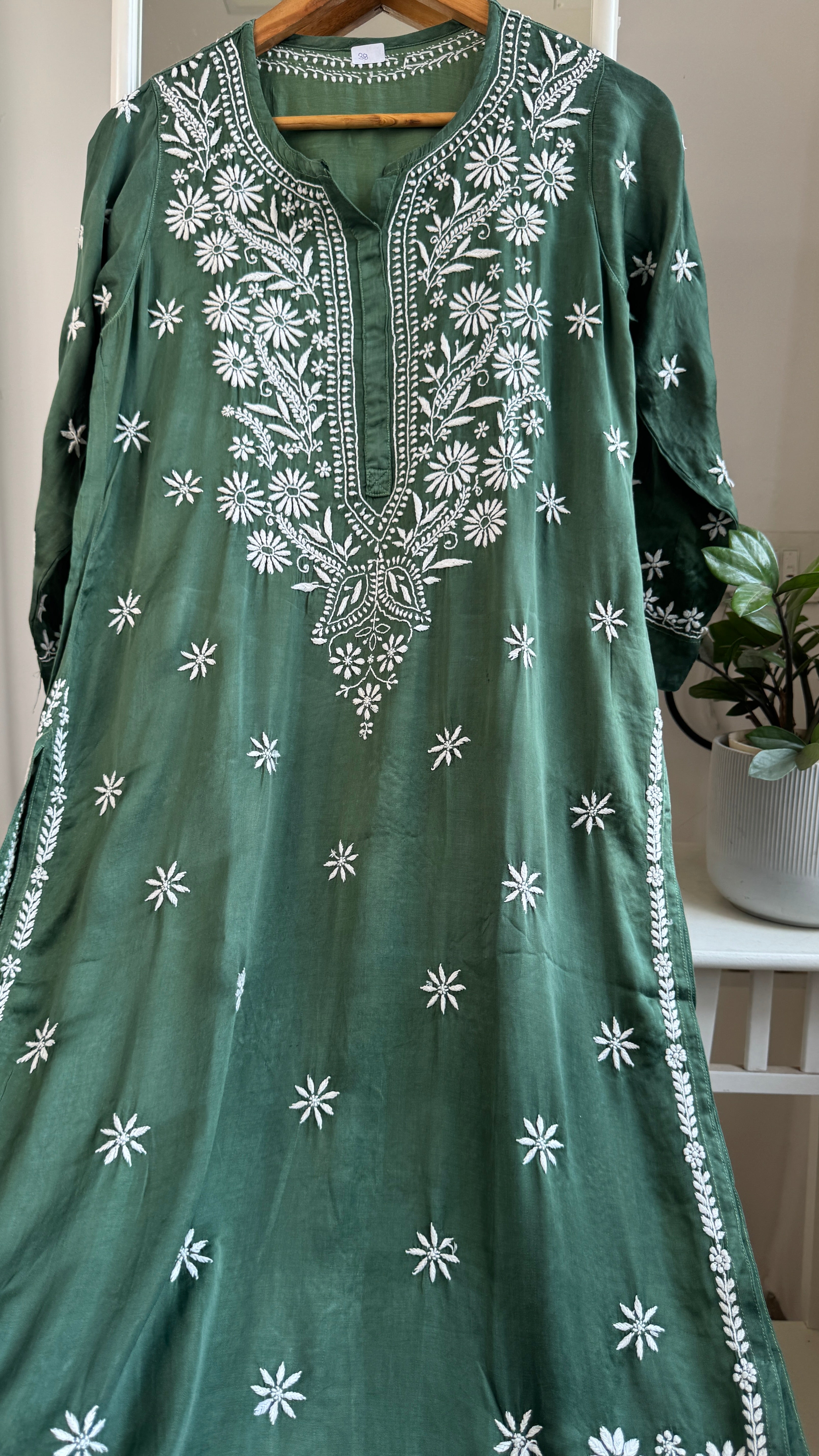 Modal Satin Silk Chikankari Pant Set - Green