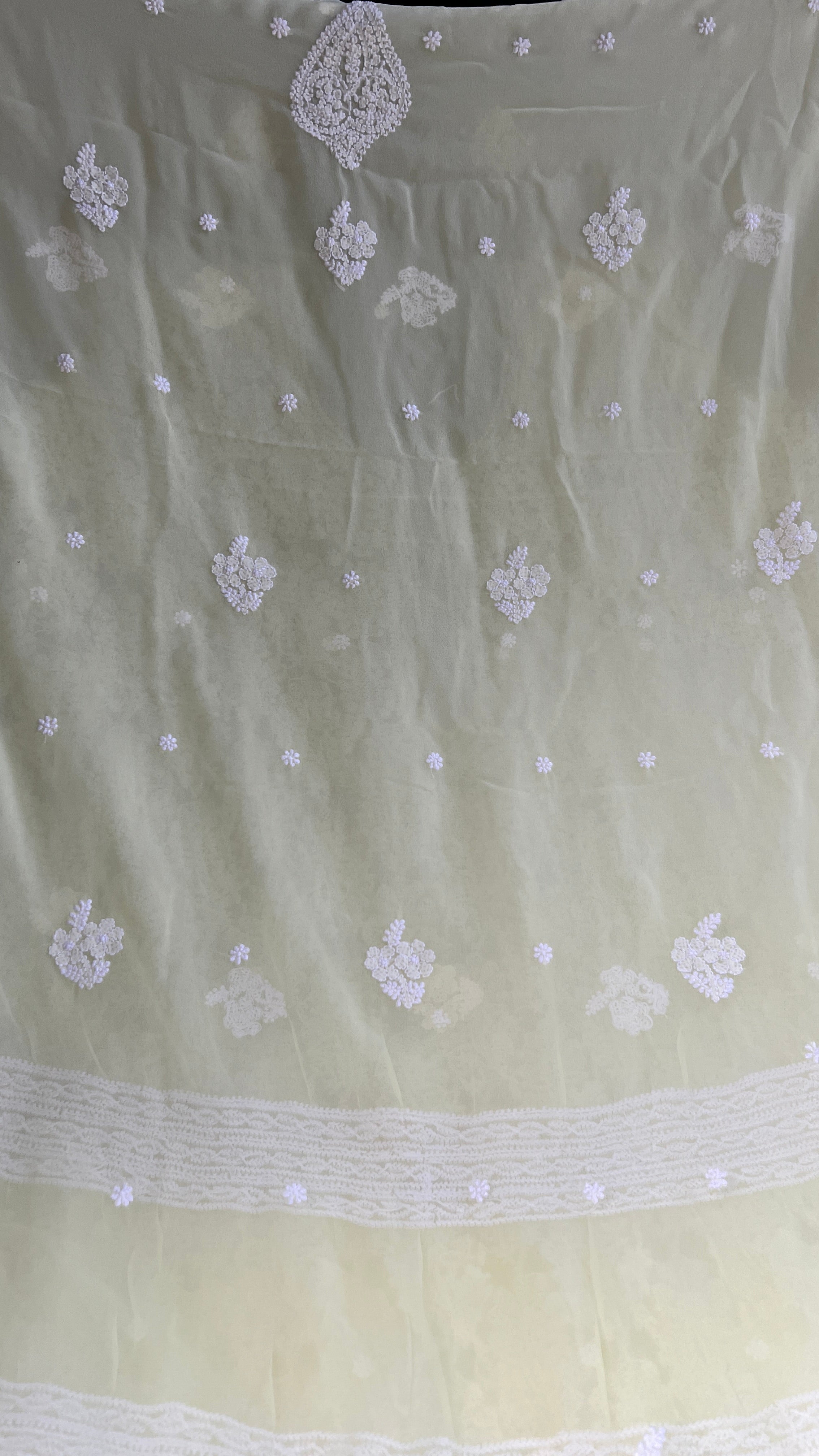 Handcrafted Lucknowi Semi Georgette Unstitched 3-Piece Chikankari Suit Set - Full Jaal - ARIAA CHIKANKARI