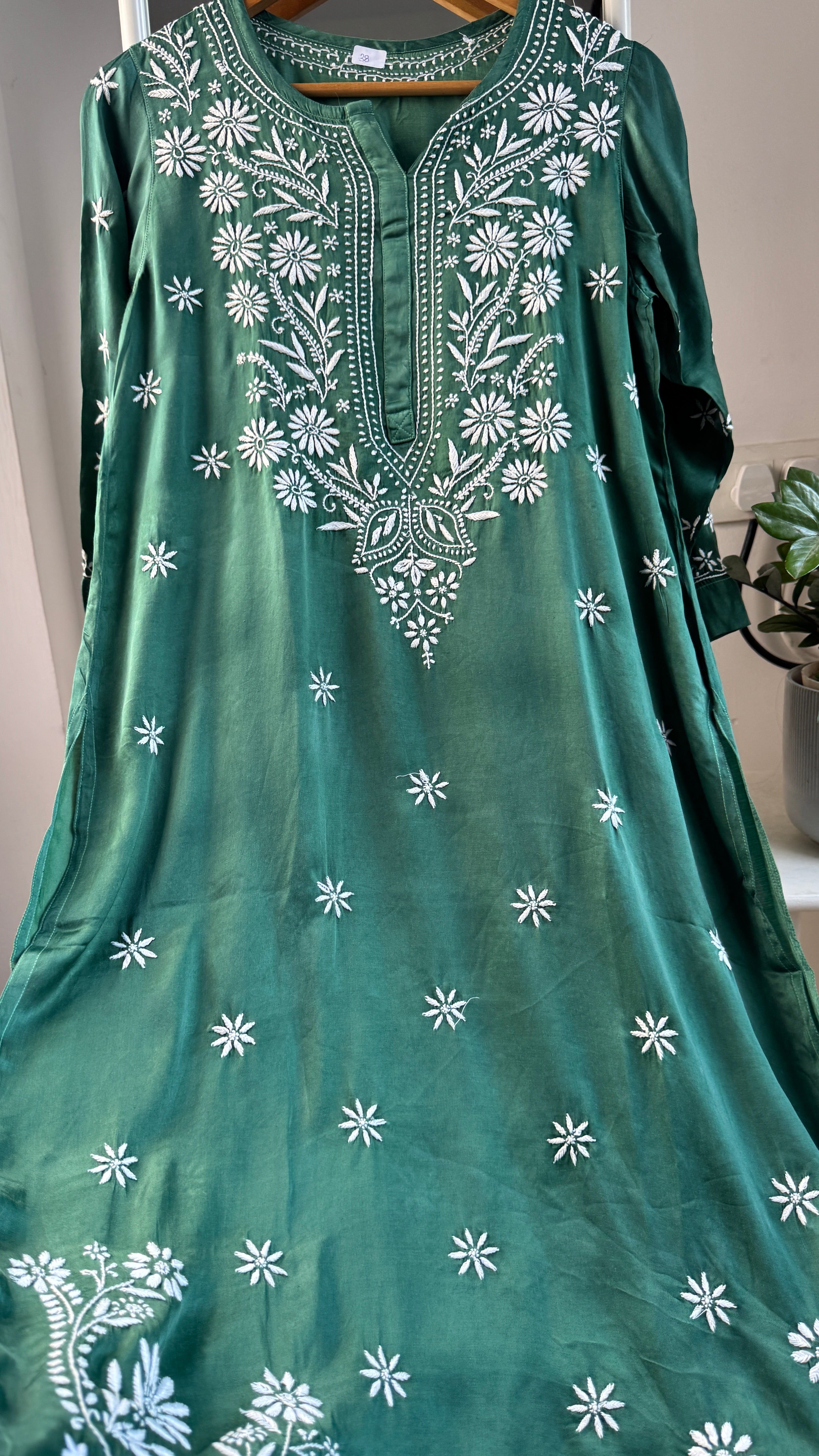 Modal Satin Silk Chikankari Pant Set - Green