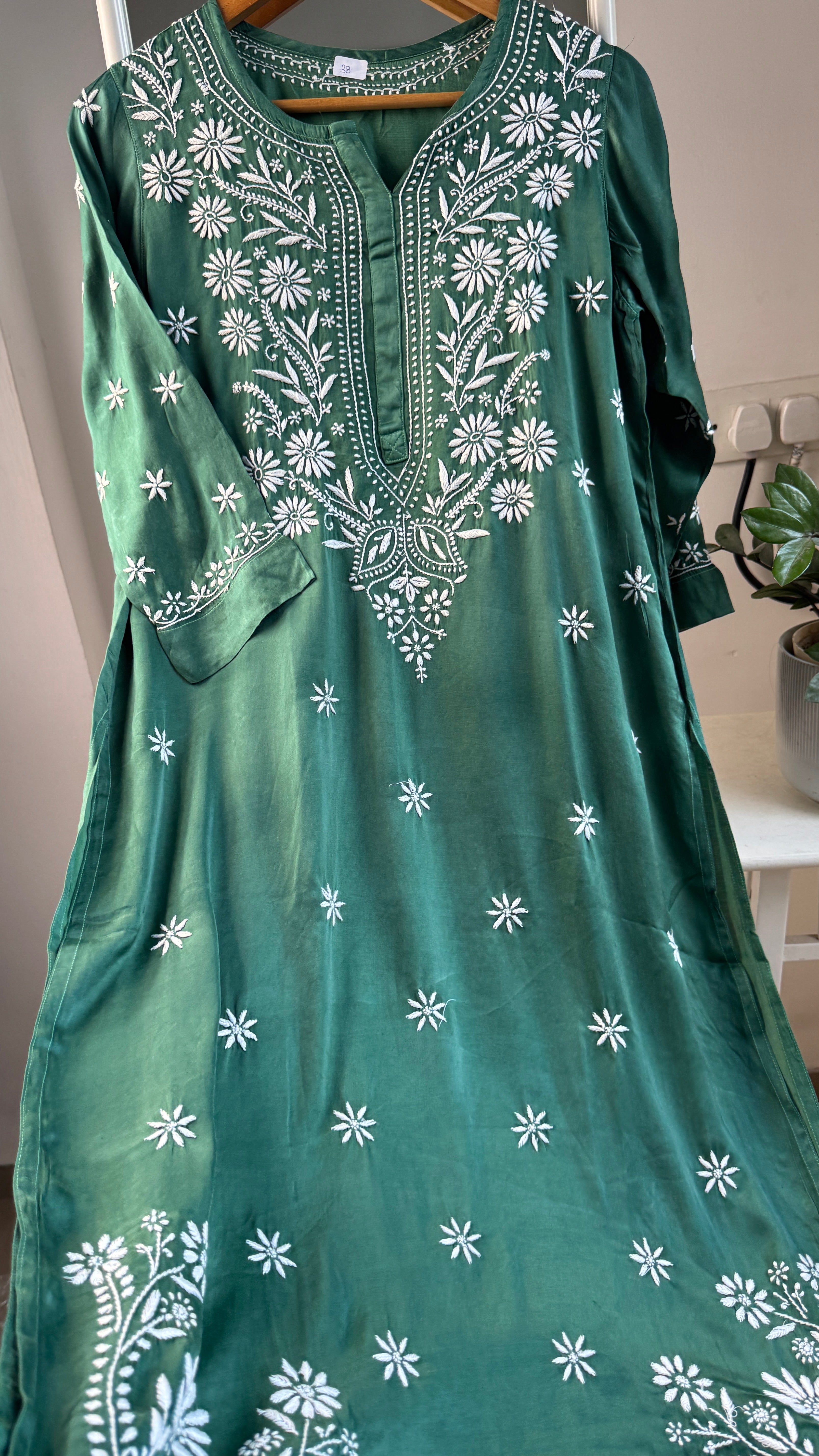 Modal Satin Silk Chikankari Pant Set - Green