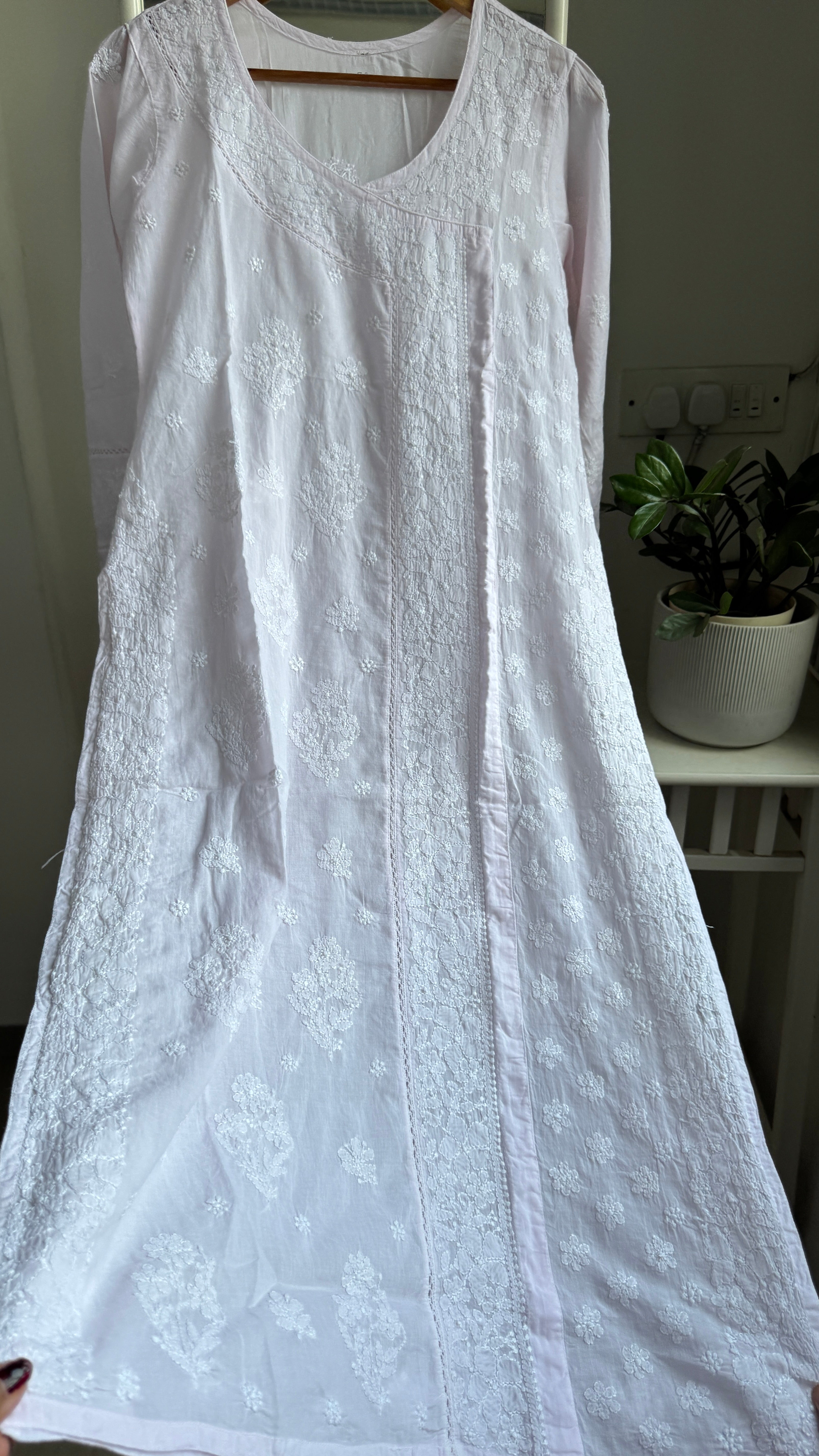 Mul Cotton Pink Chikankari Kurti - Saaz Collection
